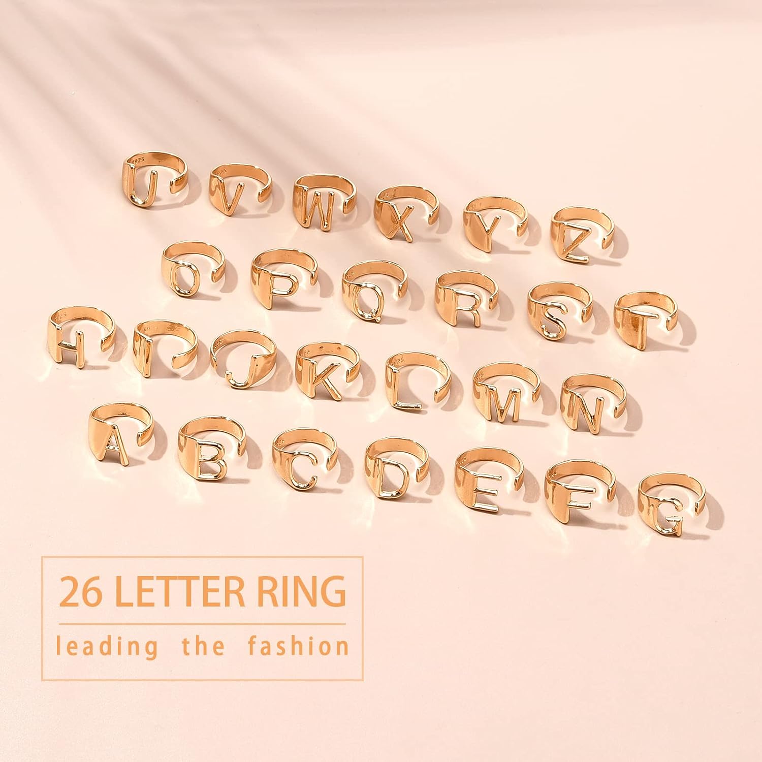 Ornaland 26 Pcs Gold Letter Ring Set A-Z Initial Open Bold Alphabet Ring Adjustable Letter Cuff Ring Personalised Accessories Jewelry Gifts for Women - Image 3