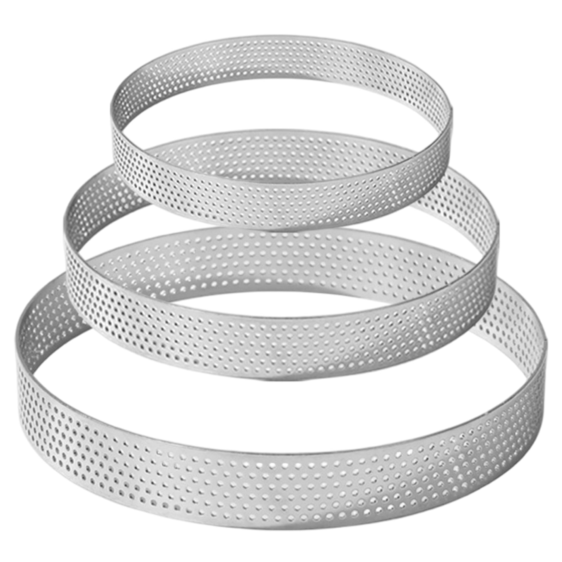 AwnsIMfreien 3Pcs Tart Rings, Diameter 10/15/20cm Microperforated Stainless Steel Baking Rings, Perforated for Tarts, Pastry, Cakes, Pizzas Muffins, Ring Mold