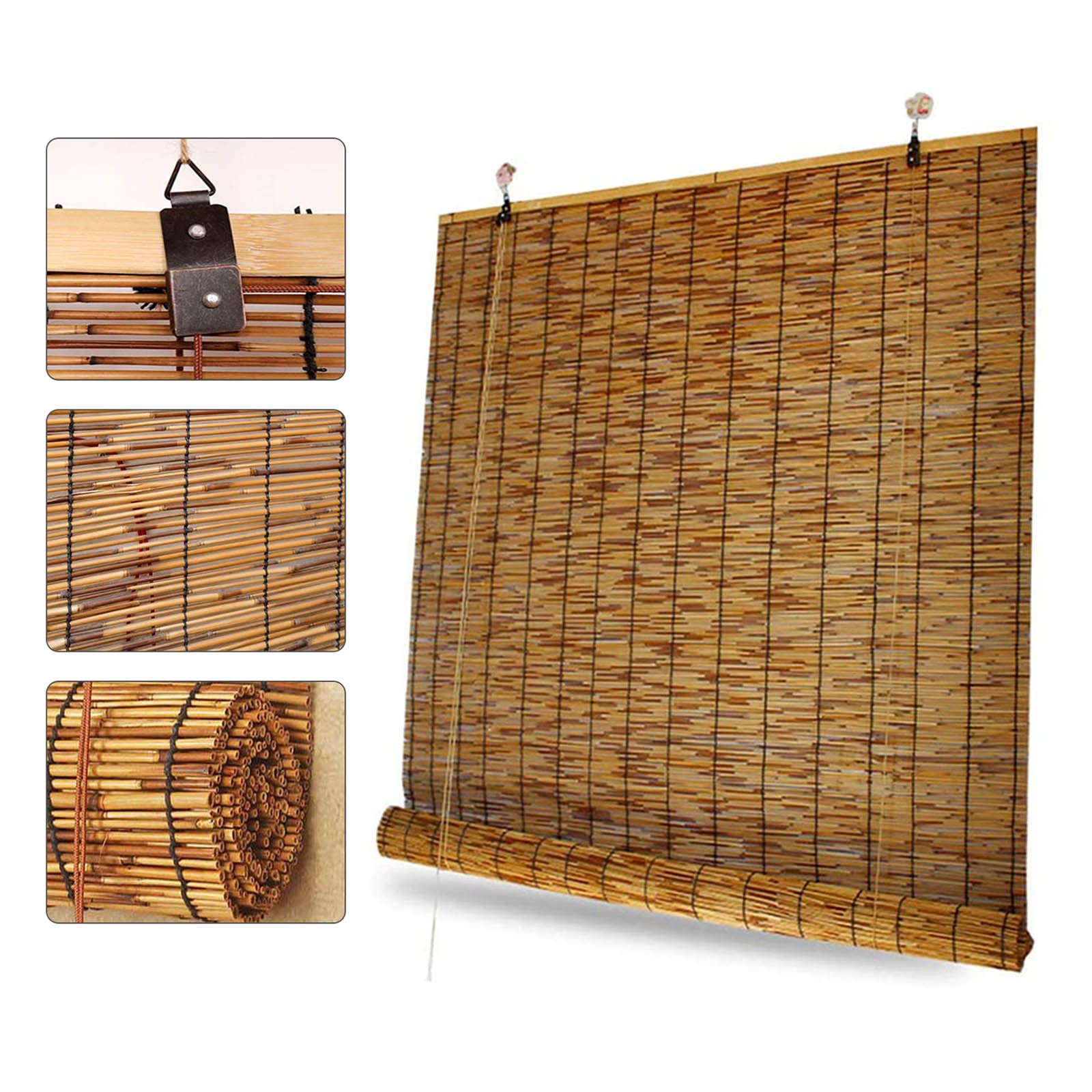 Retro Riet Jaloezieën, Bamboe Rolgordijnen Voor Natuurlijke Ramen, Vouwgordijnen Buiten, Zonnescherm/warmte-isolerende Rolgordijnen, Breedte 50-150cm/20-59in, Aanpasbaar,Brown-135x220cm/53 * 86.5in