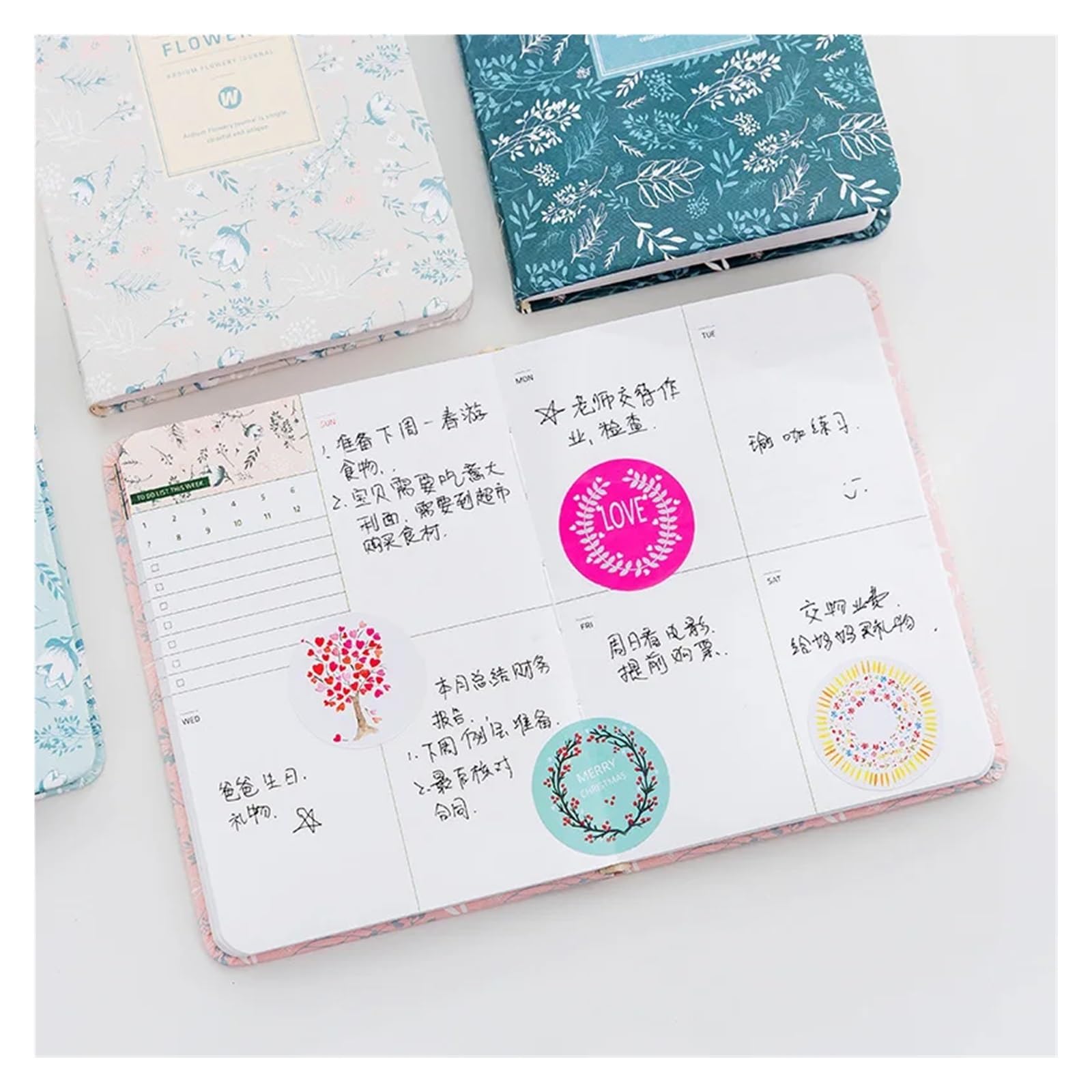 Inspirierendes Notizbuch 2 stücke A6 Zeitplan Vintage Jährlich Tagebuch Wöchentlich Monatlich Tagesplaner Blume Organizer Papier Notebook Schule Agenda Versorgung(Dark Blue)