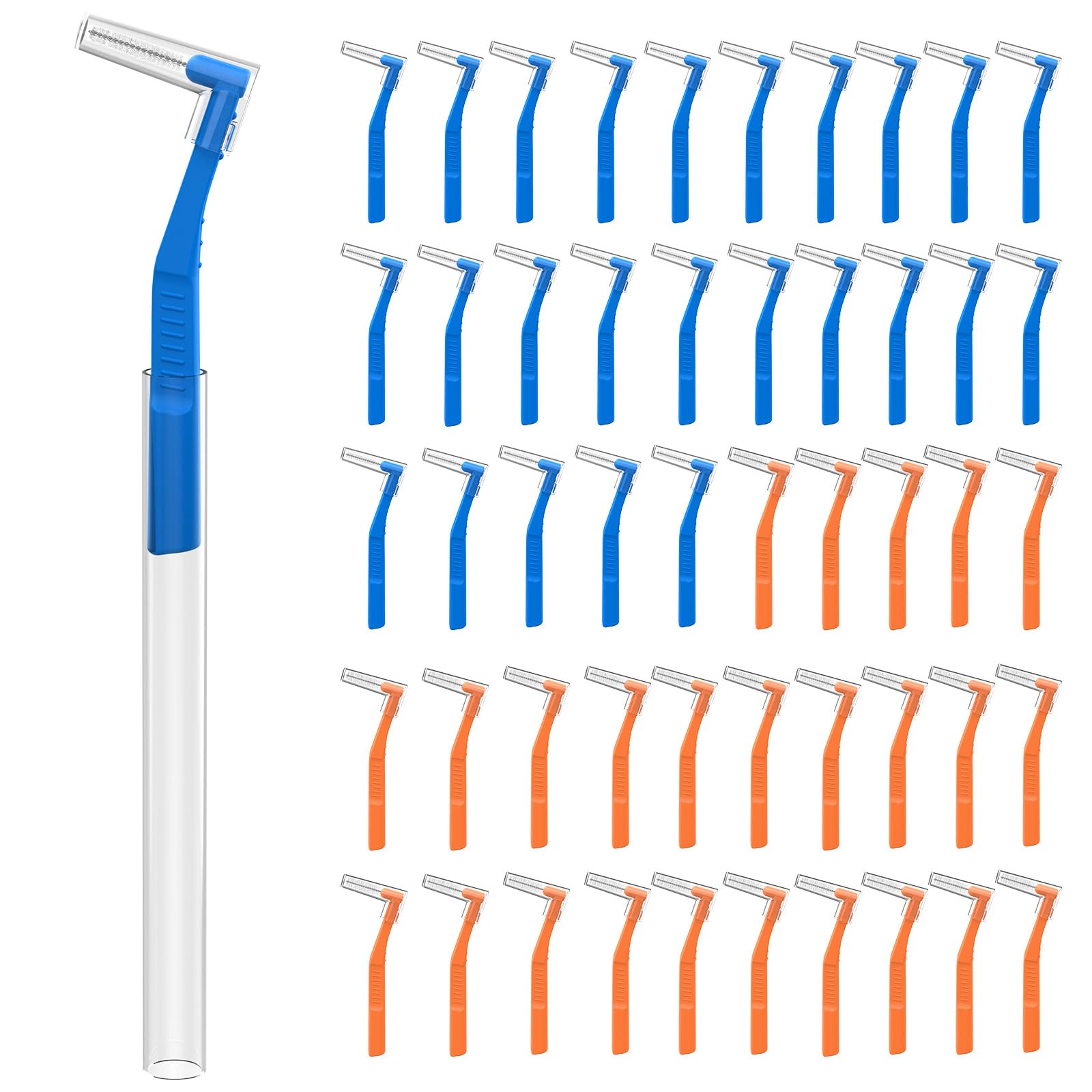 50 Angle Interdental Brushes with Extended Handle, Tight(0.7mm),Wide(1.2mm)