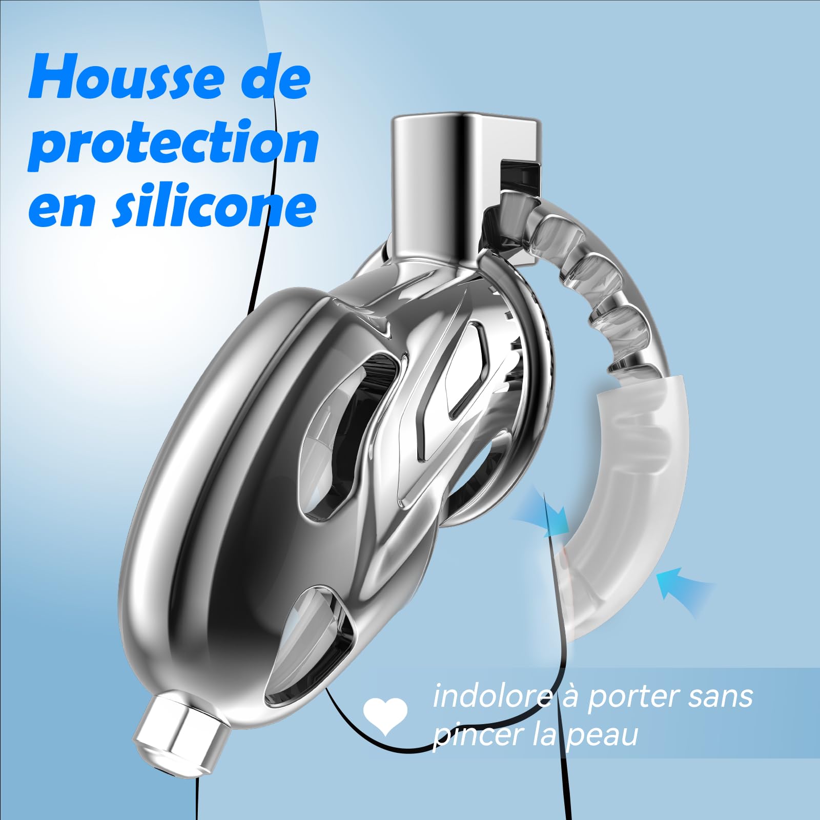 Cage de chasteté pour homme - Jouet sexuel pour adulte - Himitsuna grande cage légère avec cathéter urétral souple et 7 tailles réglables - Cage à pénis avec serrure BDSM Bondage