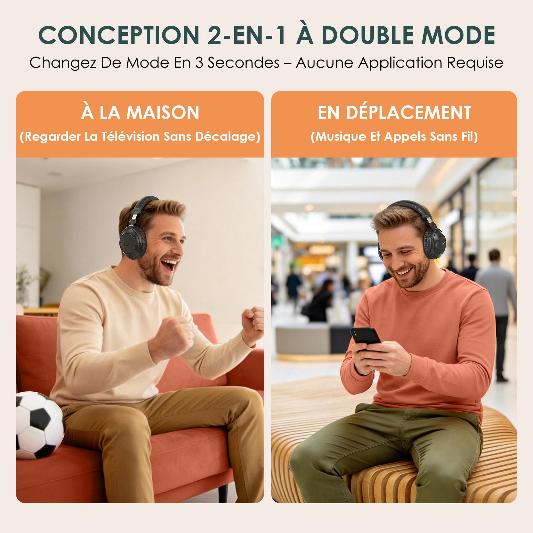 SIMOLIO Casque TV sans Fil pour Seniors, Bluetooth Aves Dialogues Clairs