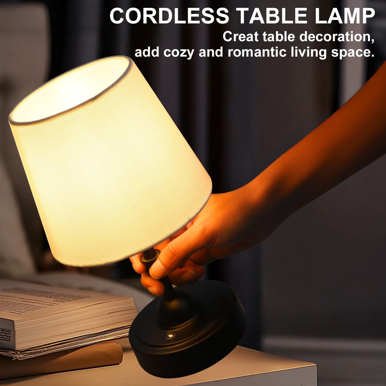 Swinerton Portable Cordless Table Lamp, 5000mAh Rechargeable Battery Operated Bedside Lamps, 3-Level Dimmable Nightstand Lamp, Wireless Desk Lamps for Living Room Bedroom Office Patio Restaurants