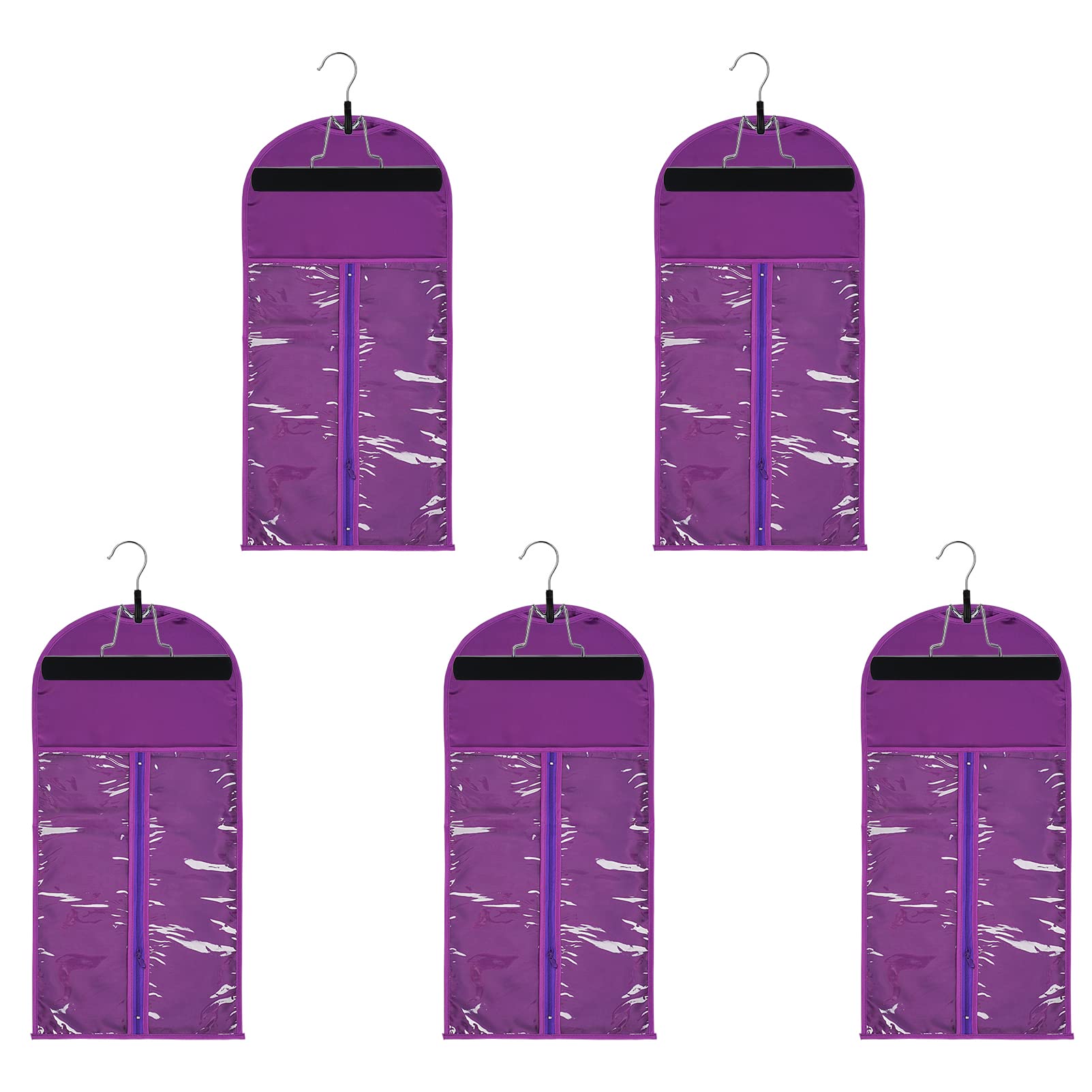 Satin Perücken Aufbewahrungsbeutel Haarverlängerungen Tasche Perückentasche mit Holzaufhänger Set (60 * 29cm/23.6 * 11.4",Lila mit rundem Winkel*5)