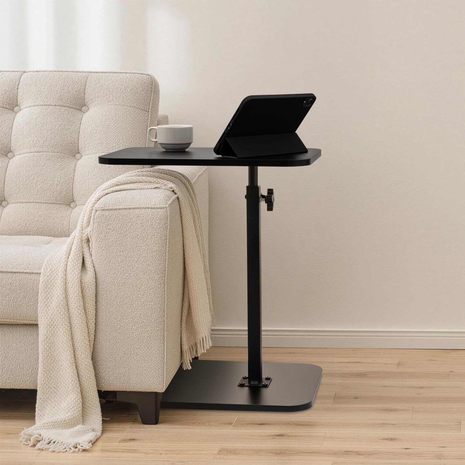 ZEAPTAC Portable TV Tray Table, End Table Adjustable Height 360° Swivel, Side Table for Couch, Sofa, Bed, Chair, Living Room - Black