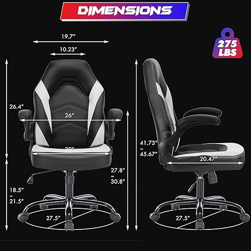 Vista 3 de Sweetcrispy - Silla de escritorio para juegos de computadora, ergonómica, cómodo soporte lumbar, piel sintética, reposabrazos abatibles, ajustable