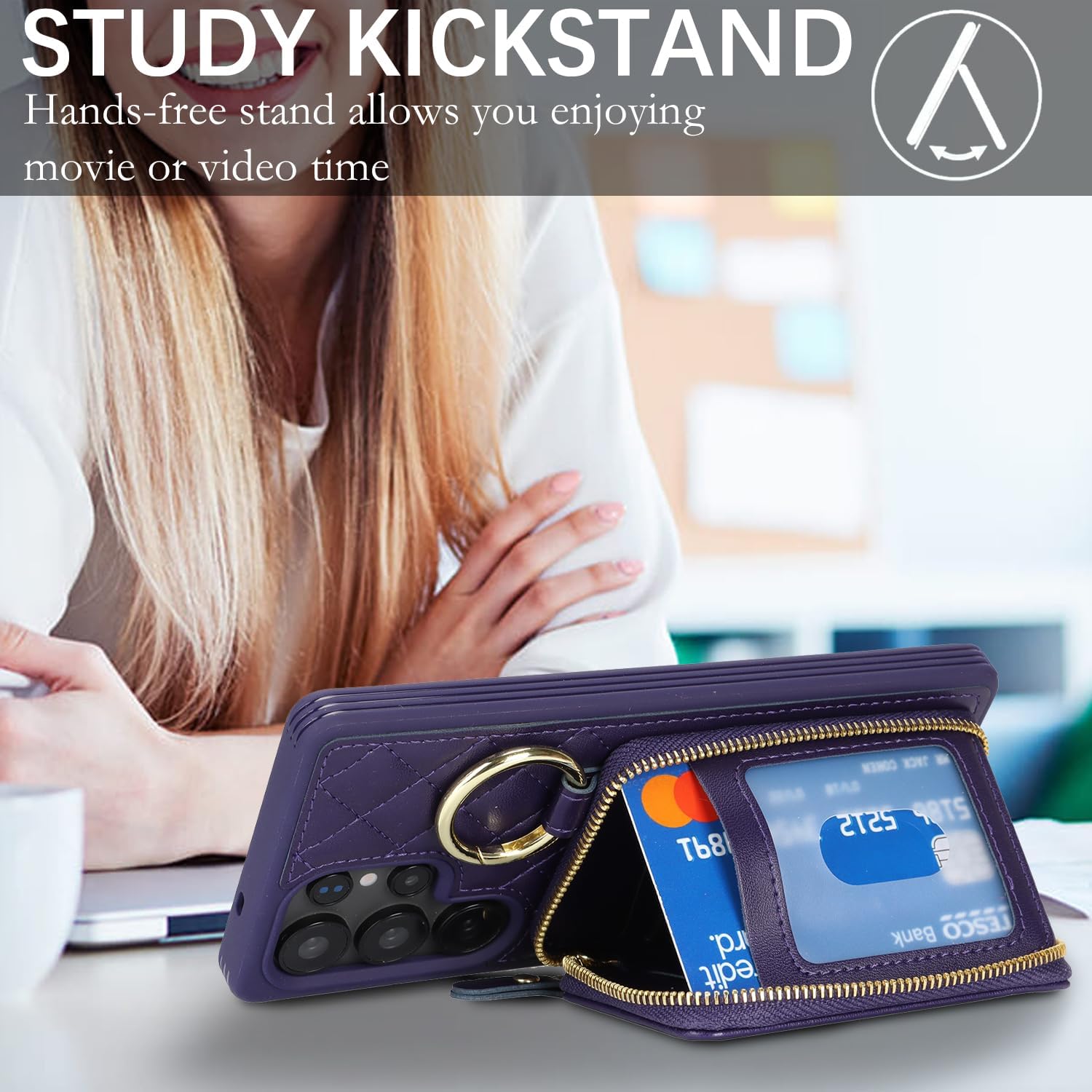 for Galaxy S25 Ultra Case Wallet with Card Holder,for Galaxy S25 Ultra Phone case Wallet with Zipper with Slot Kickstand Stand Case for Women and Man 6.9 inch-Purple