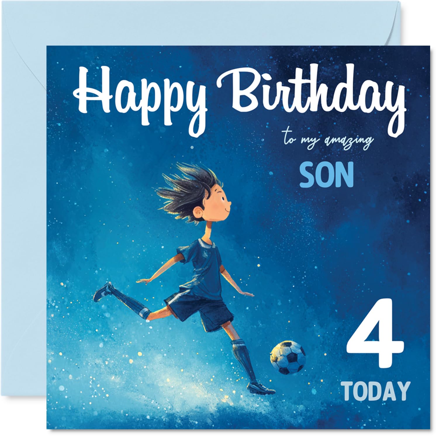 4th Birthday Cards for Boys - Football Boy - Happy Birthday Card for 4 Year Old Boy Grandson Great Nephew Cousin Nephew, 145mm Bday Greeting Cards