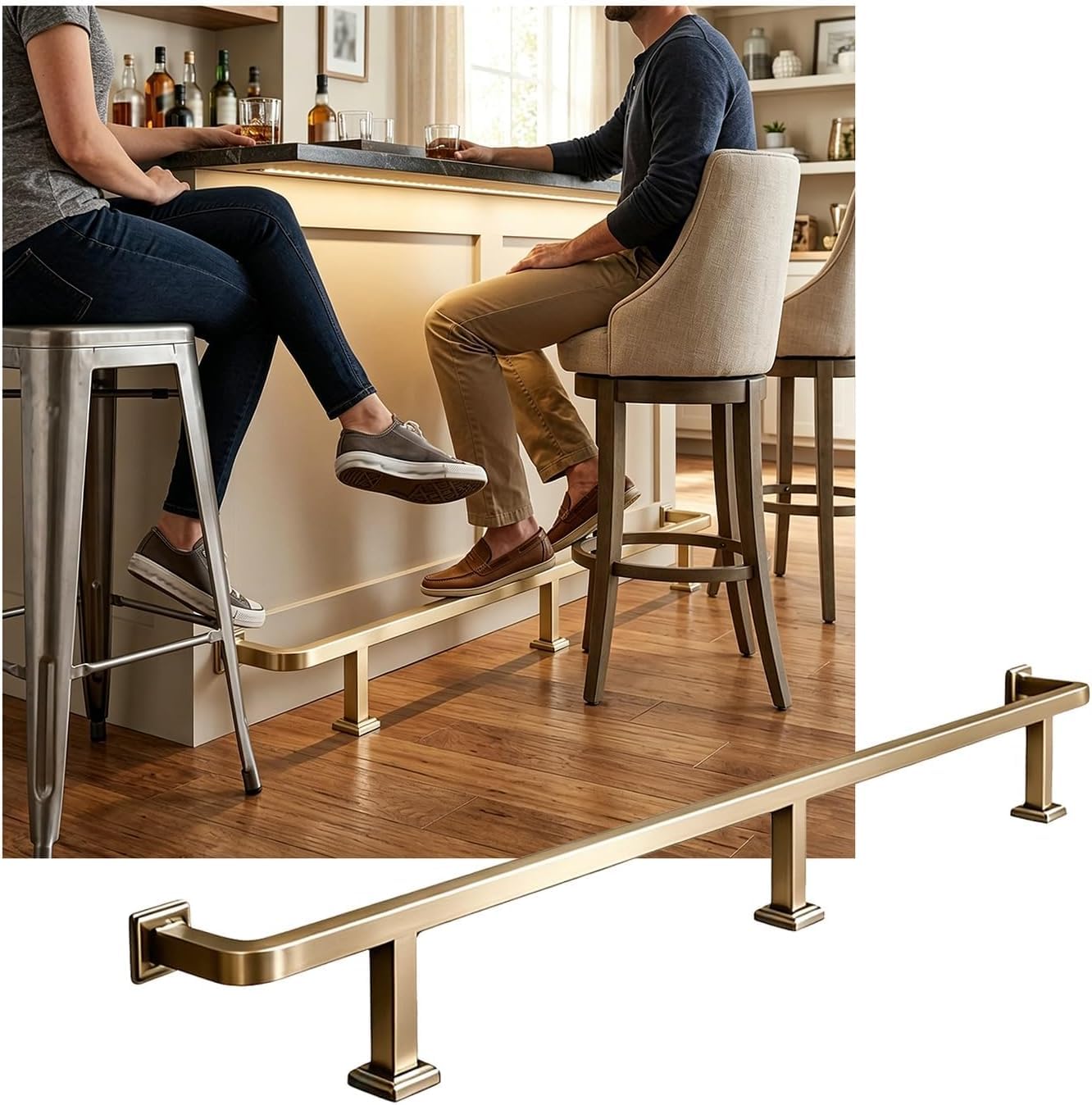 HGOuhK Bar Foot Rail Kit Bar Foot Rail Kit, Brushed Rest for Indoor & Outdoor Restaurant Kitchen Library Cafe Counter(Champagne Gold,3.5M/11.48FT)