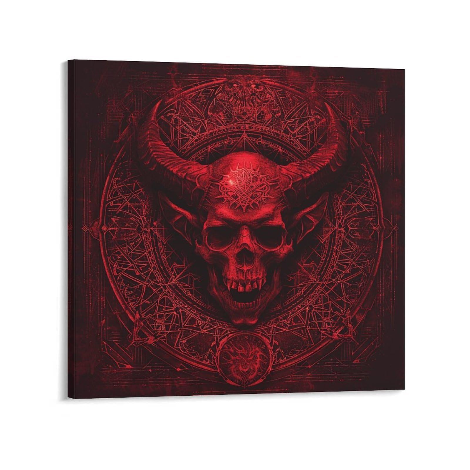 KLOPH Demon Skull And Horns Canvas Wall Art for Living Room 12x12inch Modern Artwork Painting for Bathroom Hanging Canvas Prints Aesthetic Wallart for Bedroom Kitchen Office Wall Decor