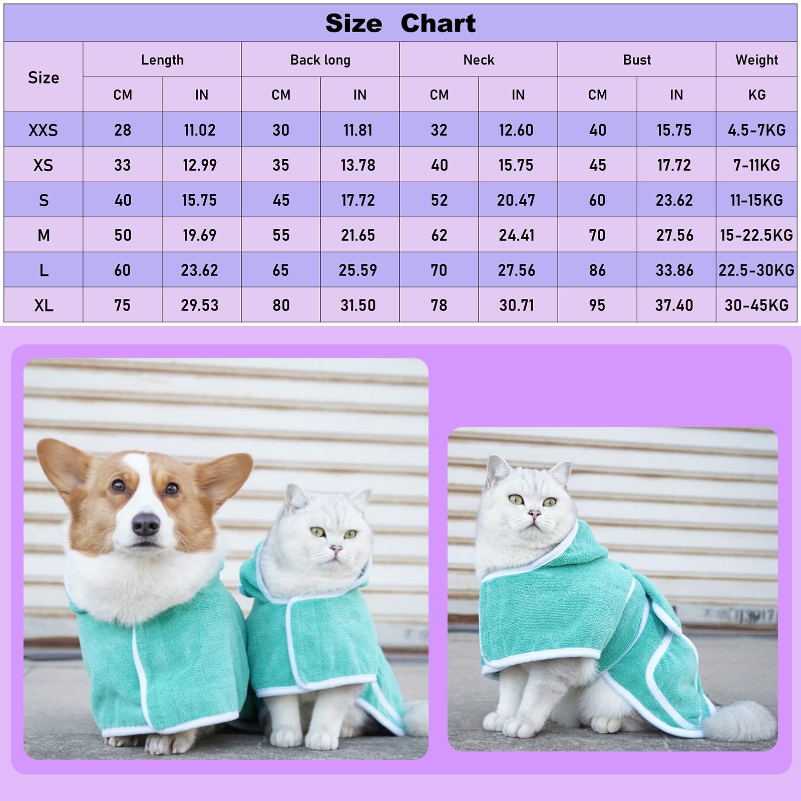 Peignoir pour Animaux De Compagnie Serviette en Microfibre Portable Autocollant Magique Réglable Séchage Rapide Super Absorbant pour Chien Et Chat,Rouge,M