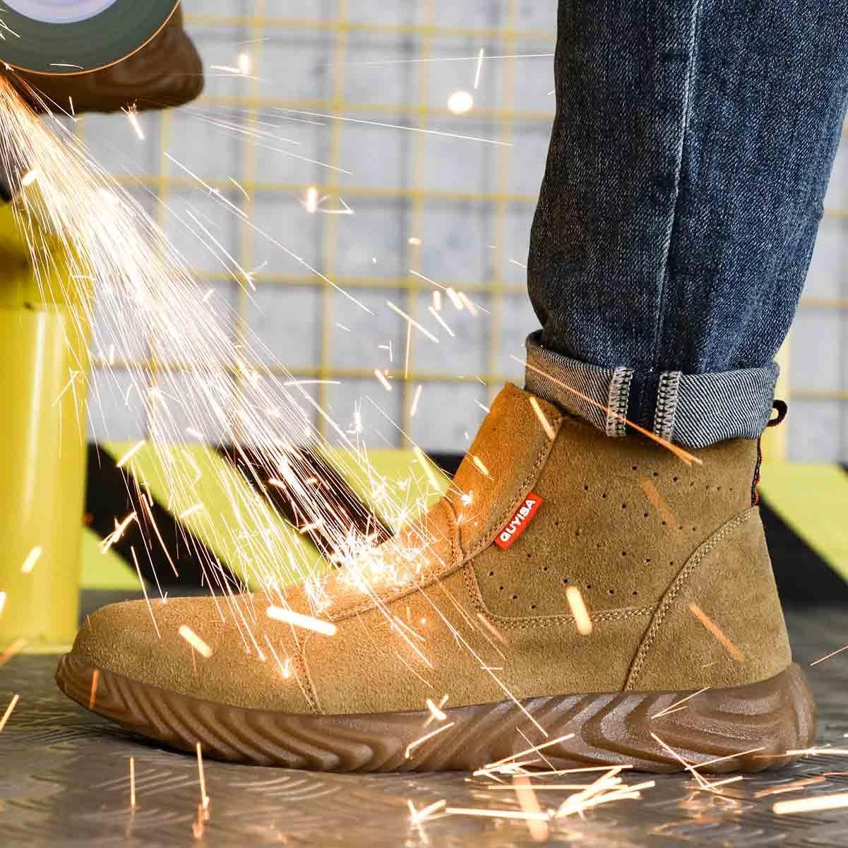 Suede Work Safety Shoes, Welders Anti-Scald Shoes, Anti-Smash and Anti-Puncture Steel-Toed Shoes, Wear-Resistant and Non-Slip Labor Insurance Shoes(EU 39)