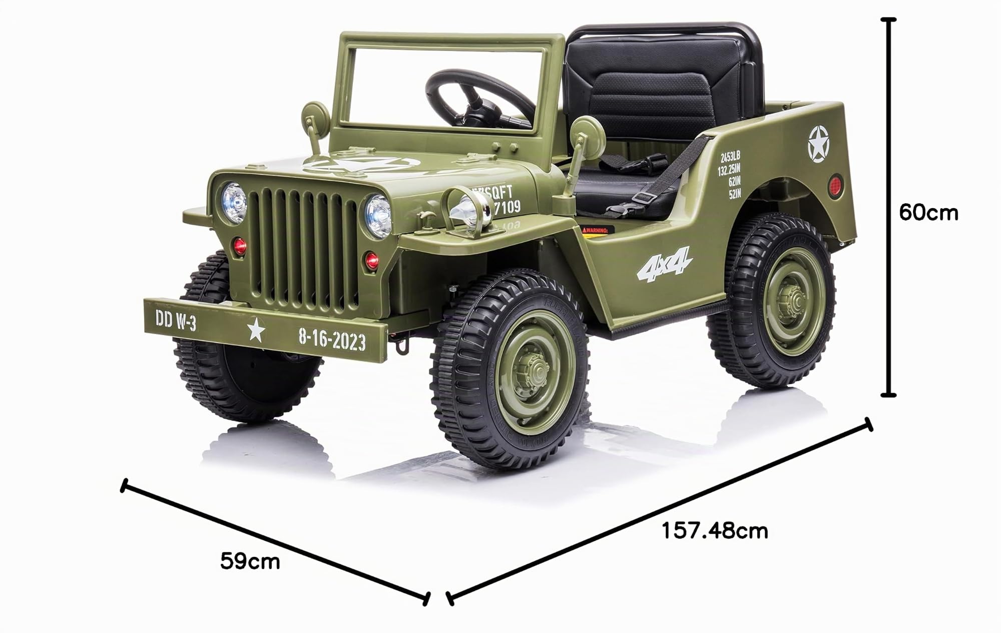 Voiture électrique pour enfants avec télécommande Jeep militaire, avec 2 moteurs, suspension/véhicule pour enfant de 12V avec roues en caoutchouc et siège en similicuir. (Vert)