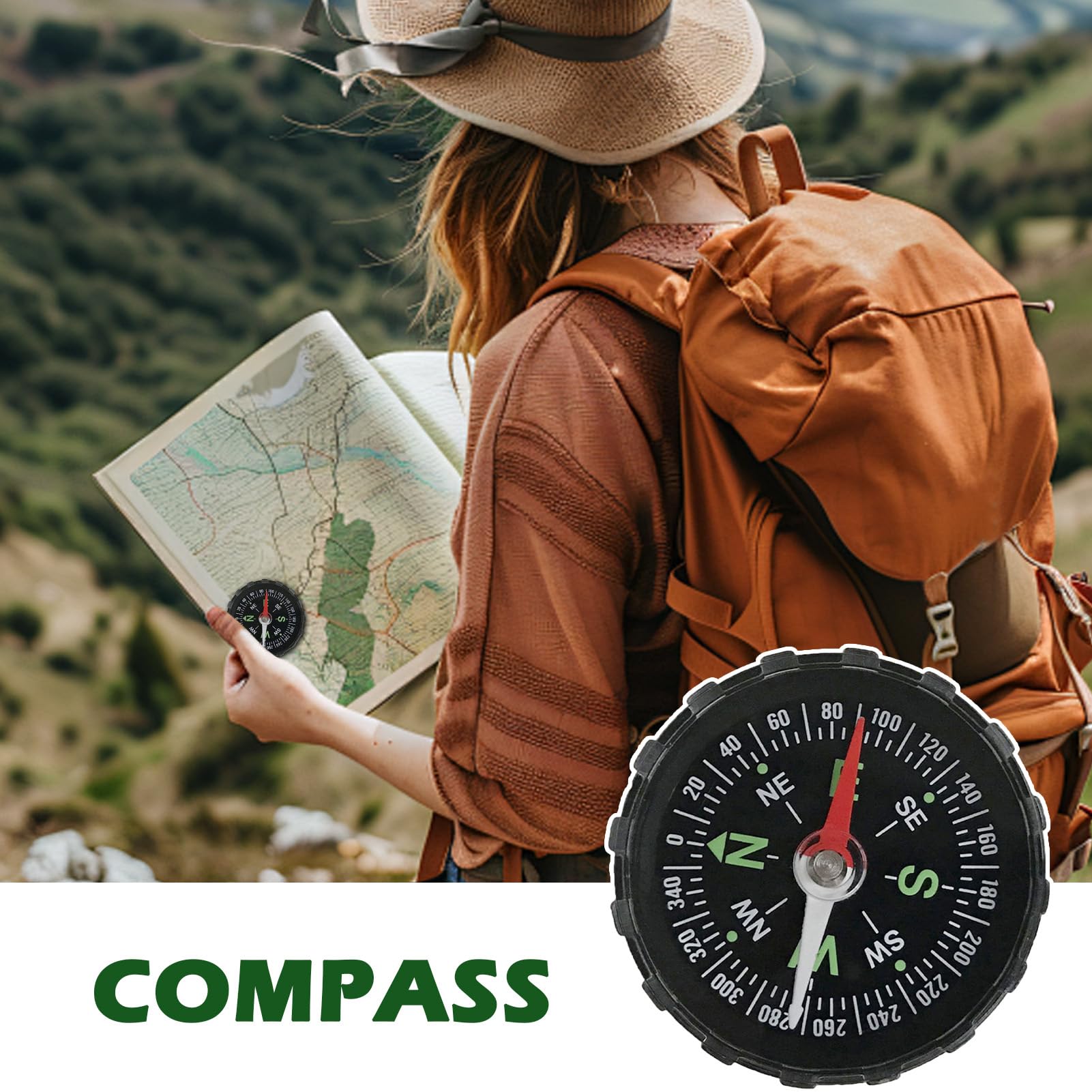 Bussola da trekking impermeabile luminescente con lente d'ingrandimento