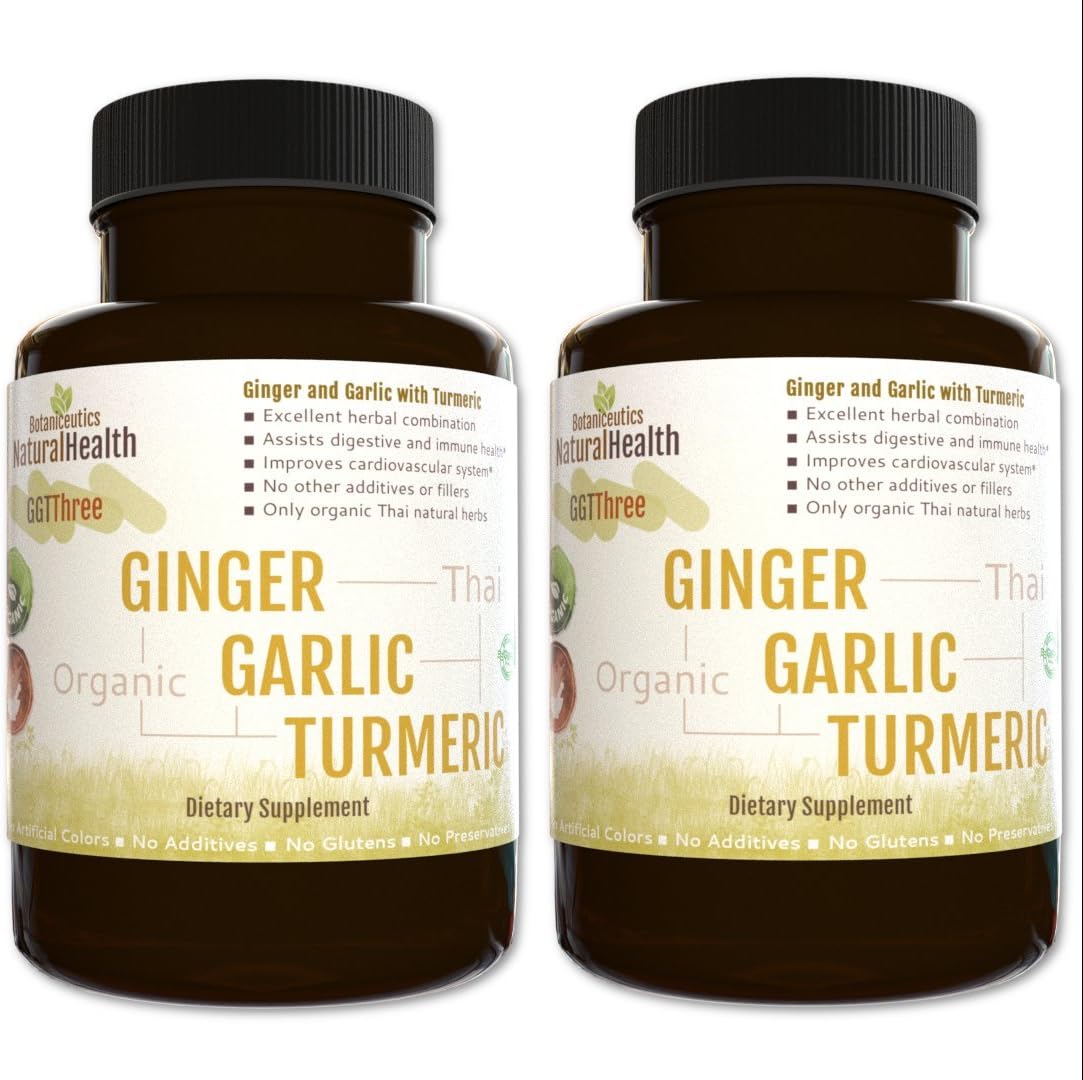 Botaniceutics GG&T - Organic Ginger, Garlic and Turmeric - 240 Capsules - Two Bottles - 500 mg - Circulatory Health from Natural Ginger, Turmeric Curcumin and Garlic Allium.