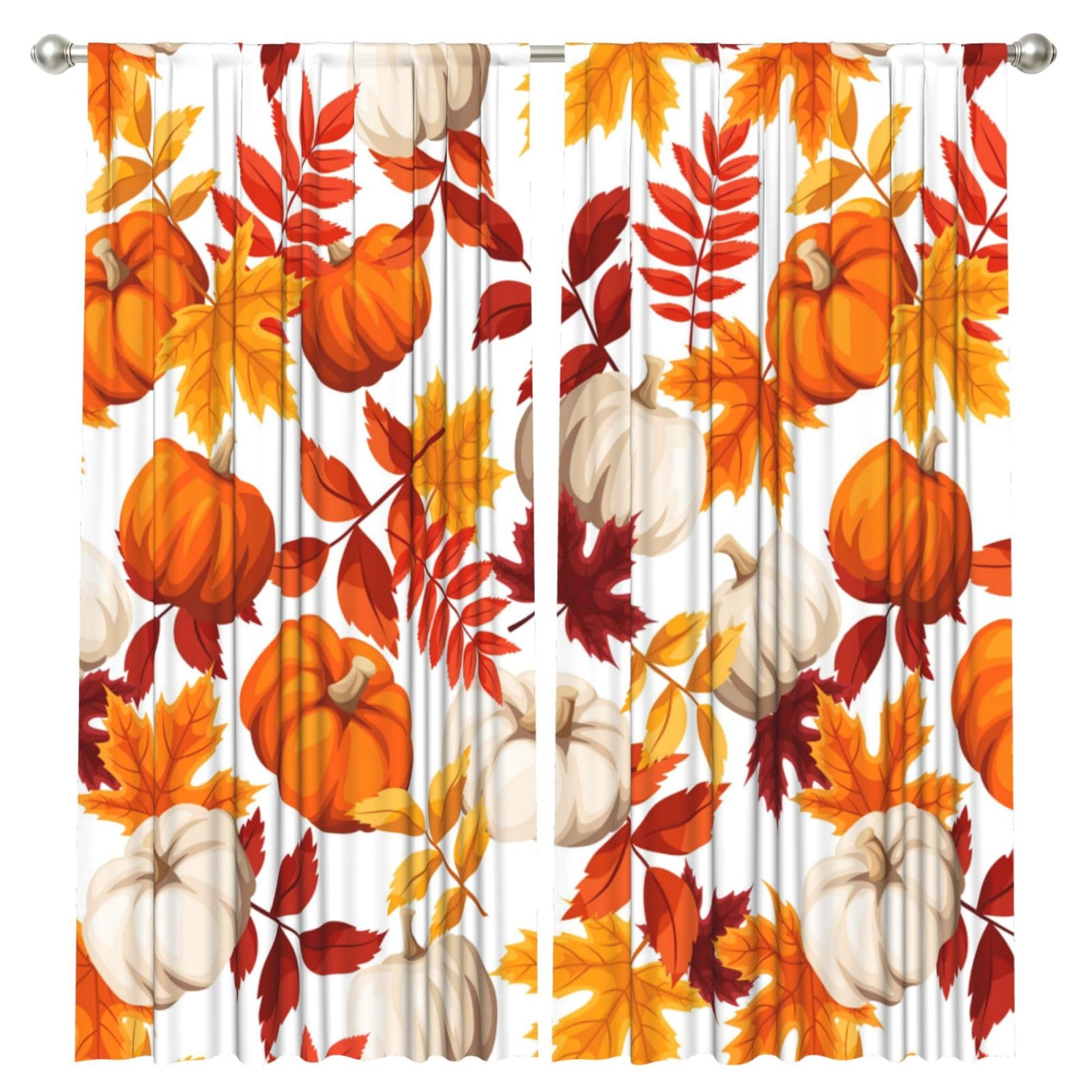 InOmak Autumn Pumpkin, 2 Panels Window Curtains 52 x 84 Inch Blackout Curtains for Living Room Bedroom