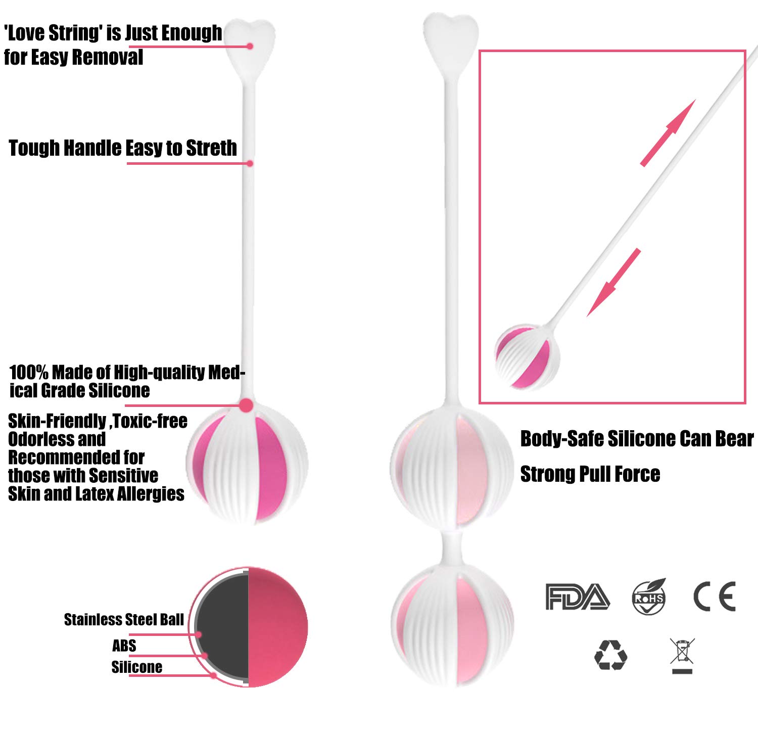 Kegel - Palline cinesi Kegel per pavimento pelvico, 5 kg, palline da donna, impermeabili in silicone medico, per massaggi