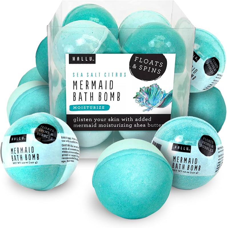 Bomba de banho grande hallu Sereia, fragrância de cítricos, peônia e âmbar, Pacote com 8, 140 g