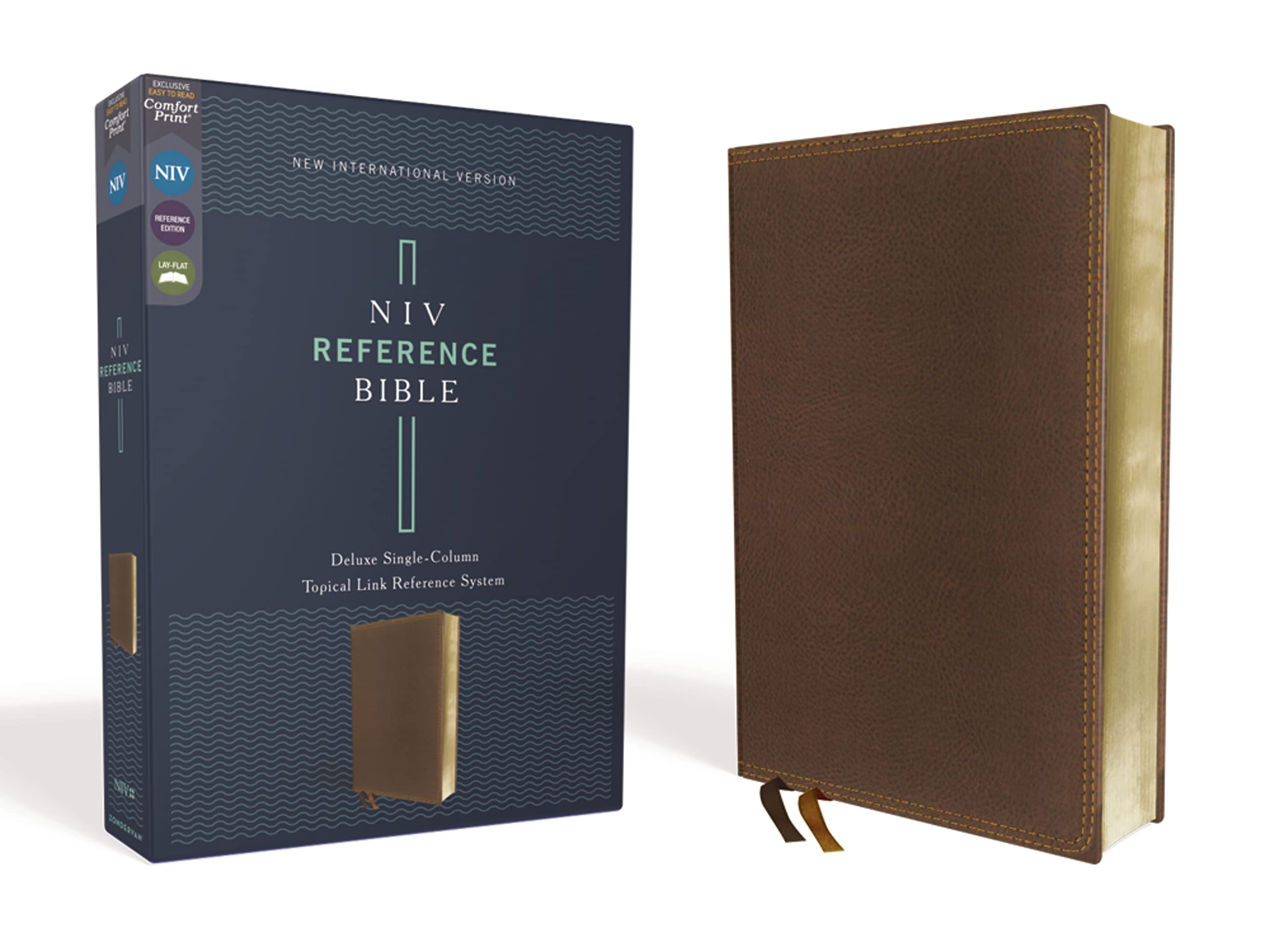 NIV, Reference Bible, Deluxe Single-Column (A Bible with 100,000 Cross-References), Leathersoft, Brown, Comfort Print Imitation Leather – October 22, 2019