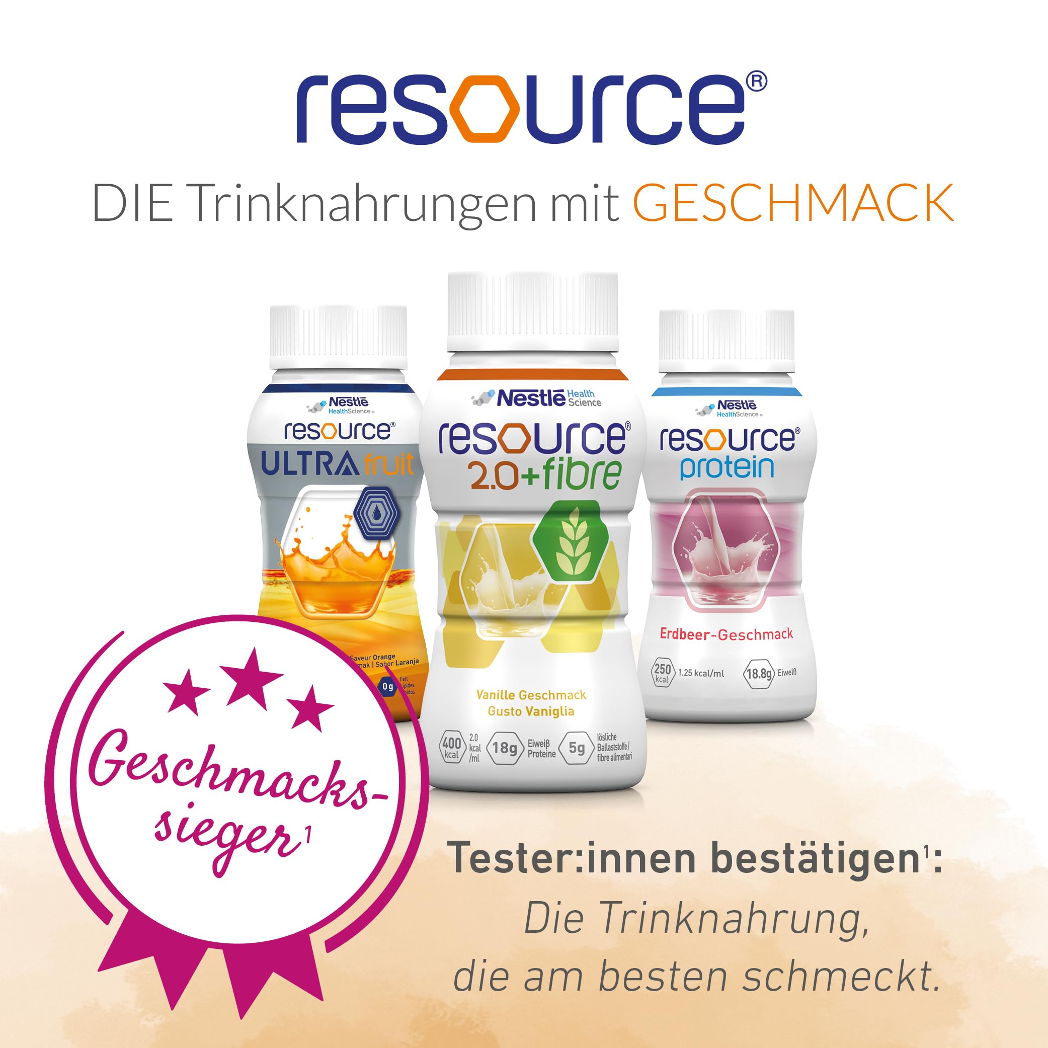 resource® 2.0+fibre Erdbeeere | 24x200ml | Hochkalorische Trinknahrung bei ungewolltem Gewichtsverlust | Astronautennahrung | Aufbaunahrung | 400 Kalorien + 18g Eiweiß/Flasche | mit Ballaststoffen
