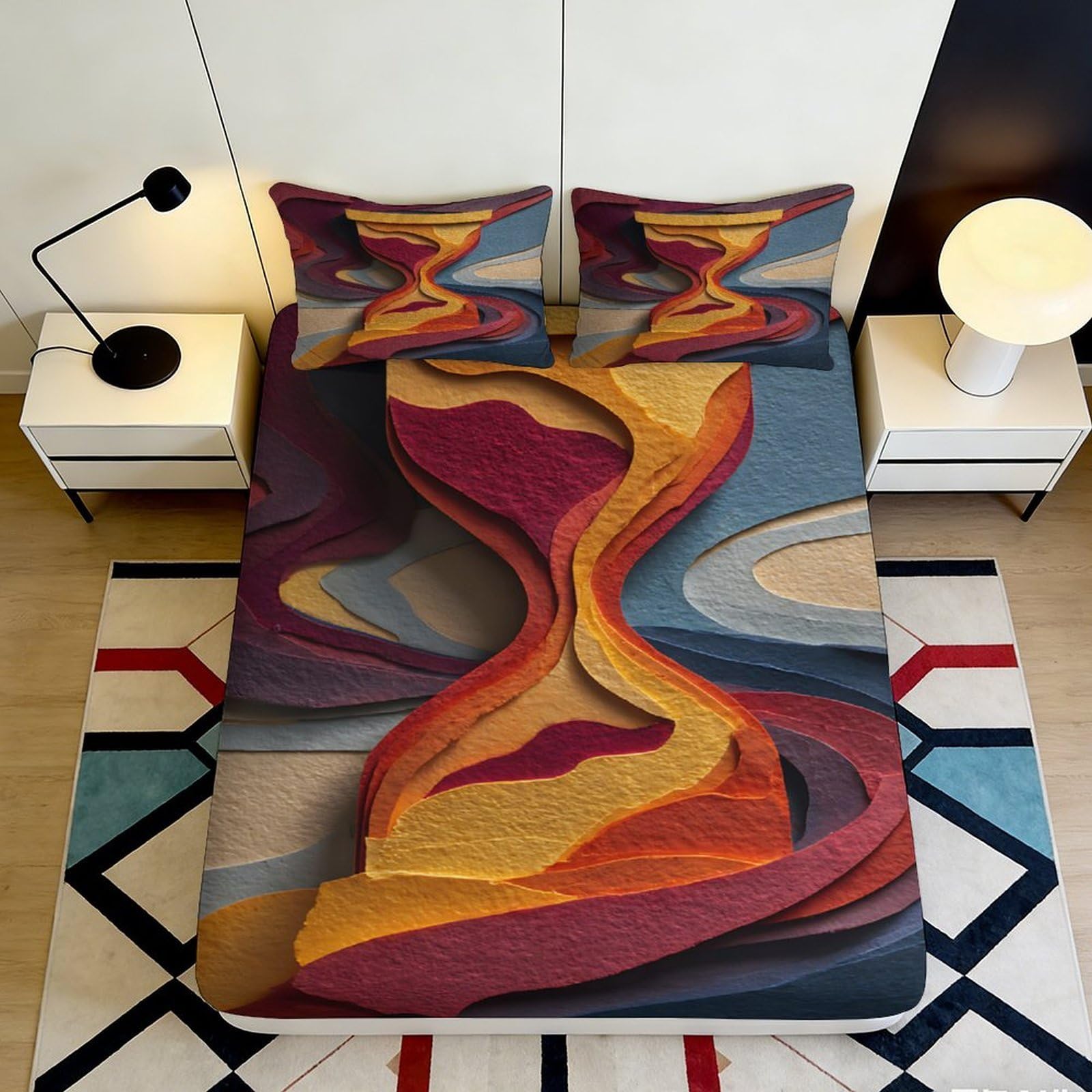 Vivid Abstract Hourglass 3D Printed Fitted Sheet, Microfiber Soft Touch, Bed Cover for Bedroom, Guest Room, Apartment Bedding, Easy Care, Wrinkle Resistant, 120x200cm 90x200x25cm