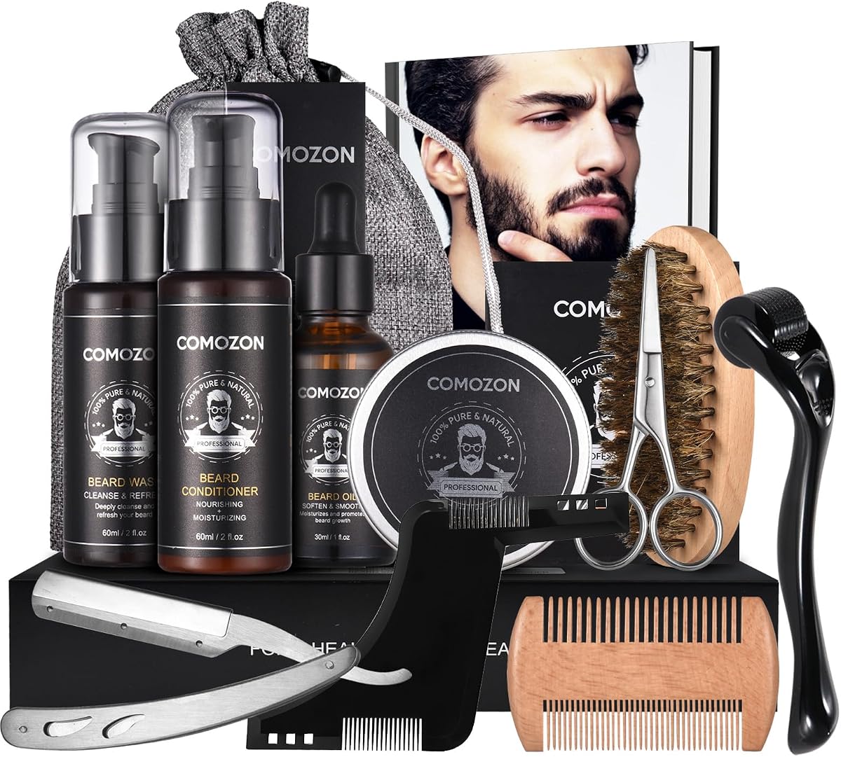 13 in 1 Beard Grooming Kit for Men, Men Gifts with Beard Roller, Shaper