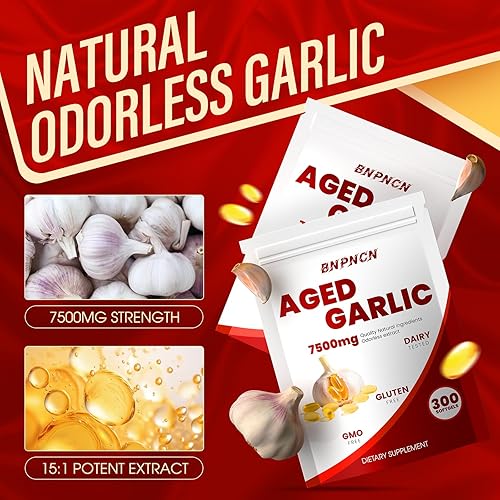 Miniatura 5 de Extracto de ajo envejecido inodoro 7500 mg, sin OMG, sin gluten  Apoya la salud inmune  Bulbo Allium Sativum cultivado  Potente suplemento