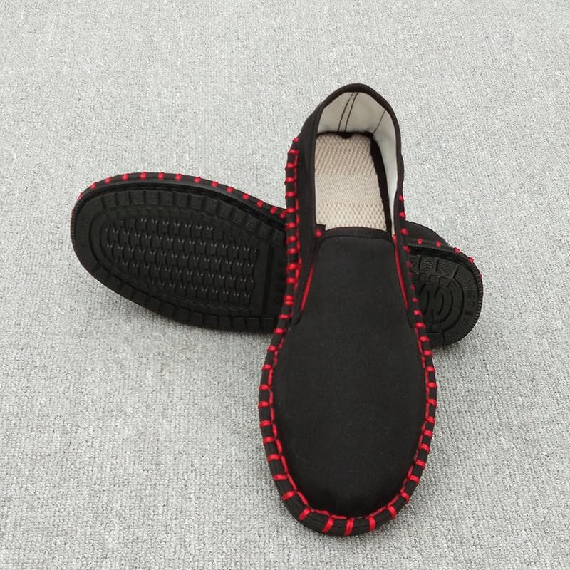 carl vinson® 1Pcs Men’s Lock Stitch Cloth Shoes – Comfortable Slip-On Flat Shoes for Middle-Aged & Men| 42 | Black 1