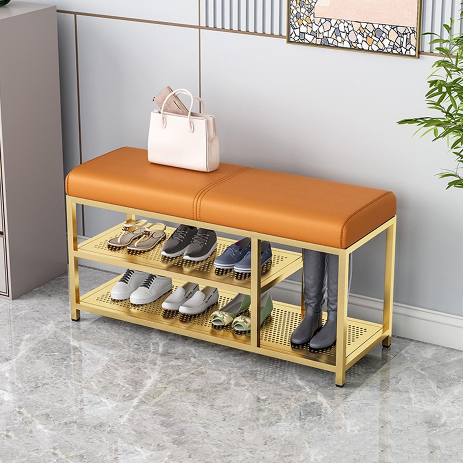 Étagère pour entrée 80 cm avec pieds orange doré au design moderne et chic