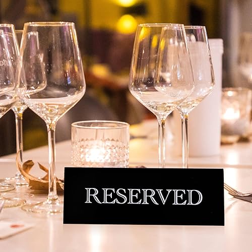 Miniatura 4 de 6 letreros acrílicos de mesa reservados, 7.9 x 2.7 pulgadas, letrero de mesa de reserva de invitados, letrero de acrílico negro con letras blancas,