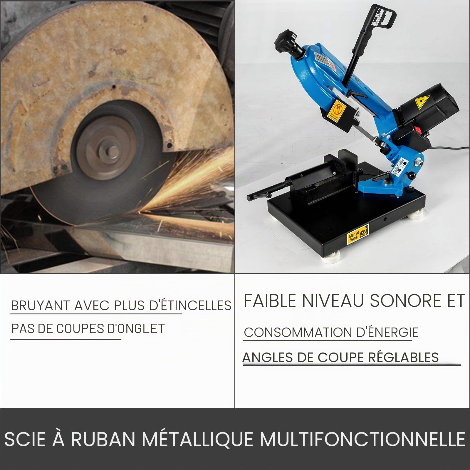 FlowerW Scies à Ruban Electrique 1000W 40-88m/min, Scie à Ruban à Métaux, Adaptée pour les Chantiers pour Couper du Bois/du Verre/du Métal