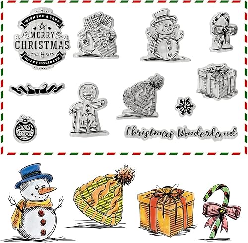 Miniatura 6 de ABTOLS Sellos transparentes de Feliz Navidad para hacer tarjetas, sellos de copo de nieve de muñeco de nieve, sellos de goma transparente de Papá