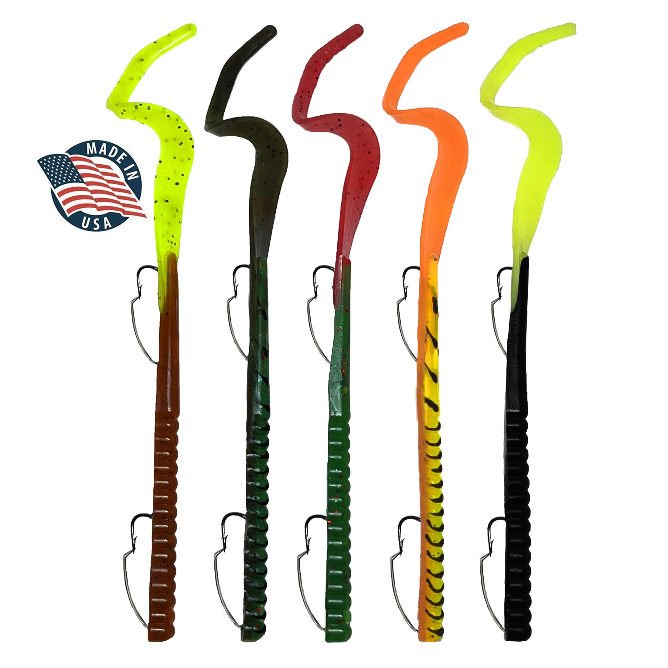 Delong Lures Fishing Lures Bass Set, 10" Pre-Rigged Weedless Swim Bait, Twister Tail Bass Fishing Lures, Extra Durable Soft Plastic Baits for