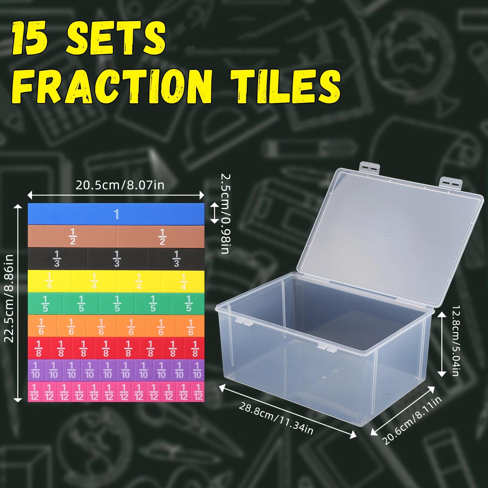 Sayglossy 15 Sets Bruchsteine, Bruch-Manipulative für Vorschule, Grundschule, pädagogisches Mathematik-Lernen, Manipulative für Lehrer, Großpackung mit Aufbewahrungsbox