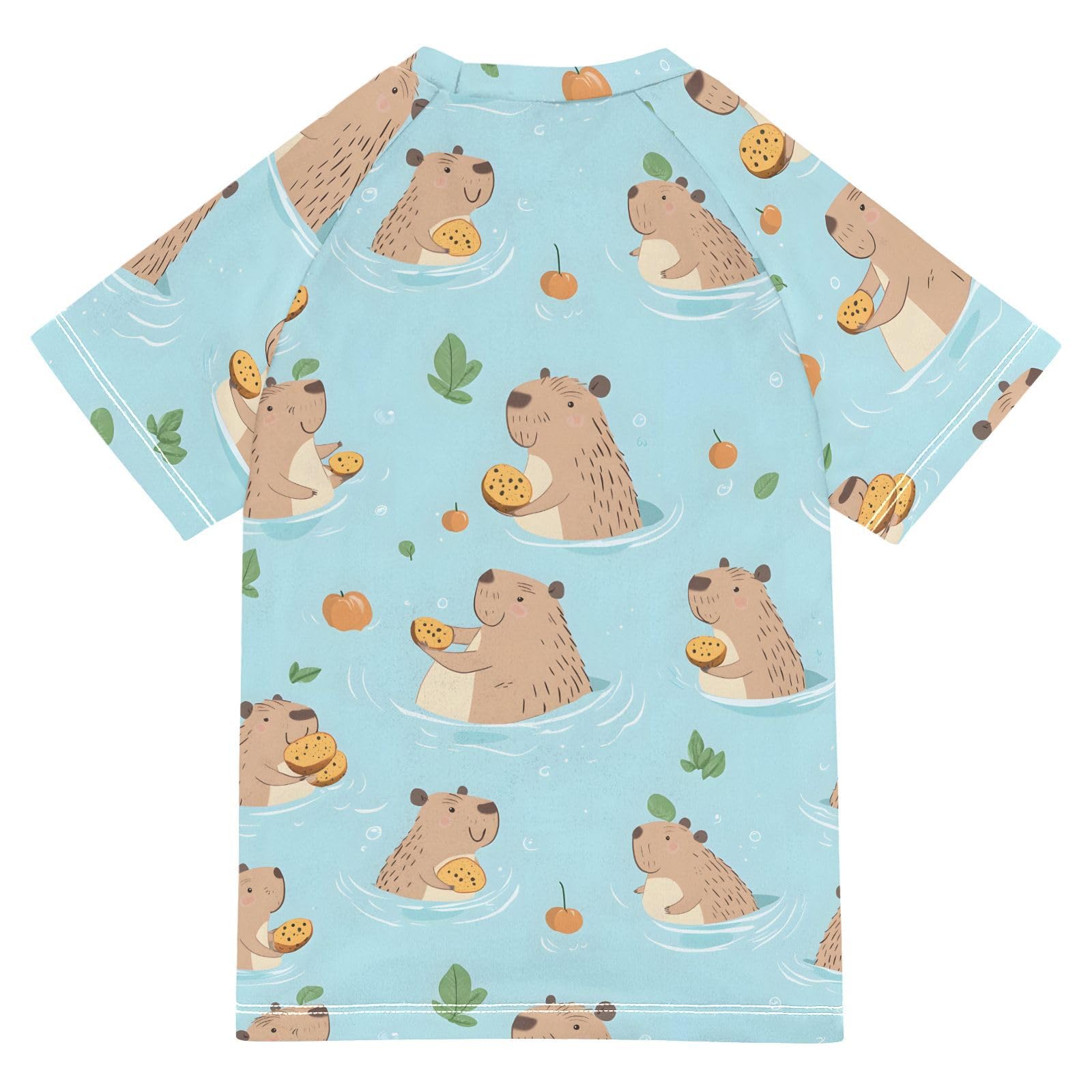 ALAZA Kids Rash Guard Toddler Swim Shirt Boy Girls Capybaras Swim UPF 50+ Short Sleeve 4T