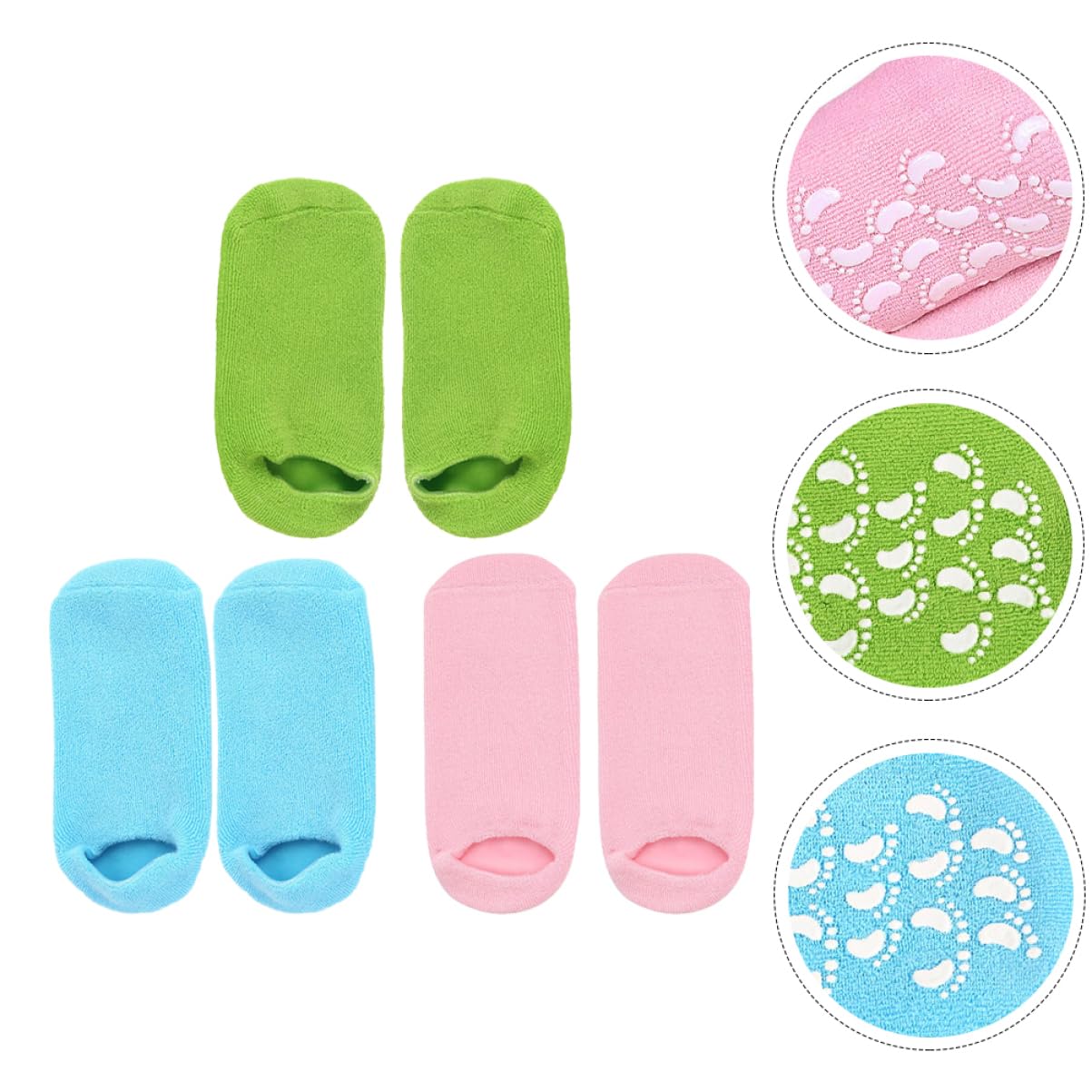 FRCOLOR 3 Pares de Calcetines Hidratantes para Pies Gel Antideslizante de Algodón y Poliuretano, Reutilizables para Spa y Cuidado Personal en Salones de Belleza