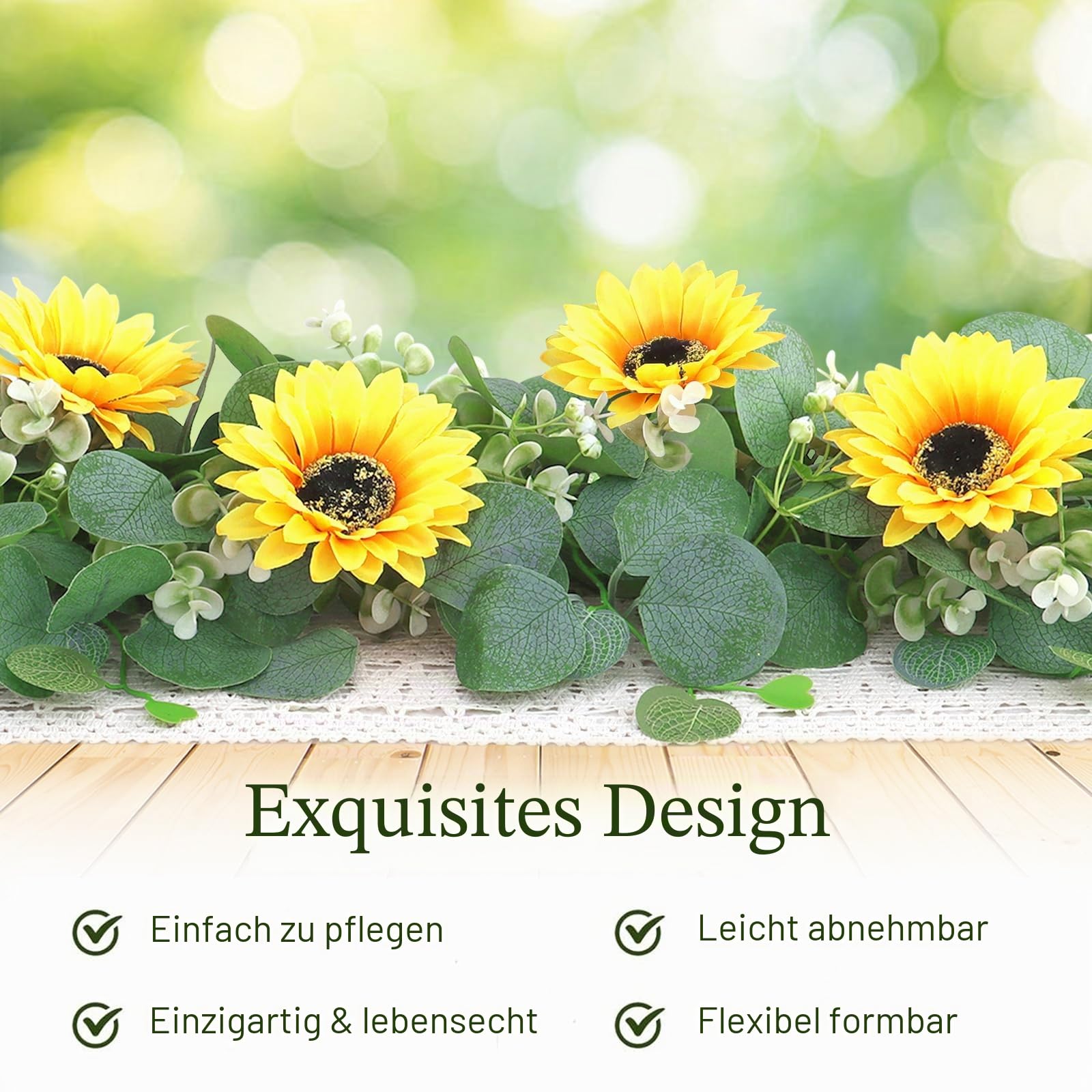 DEMIUKO 4 Stück Sonnenblumen Girlande Künstliche Blumen Girlande Frühling Blumengirlande Seiden Kunstblumen Reben Hängende Kunstpflanze Innen Außen Sonnenblumen Deko für Zuhause Balkon Garten Party