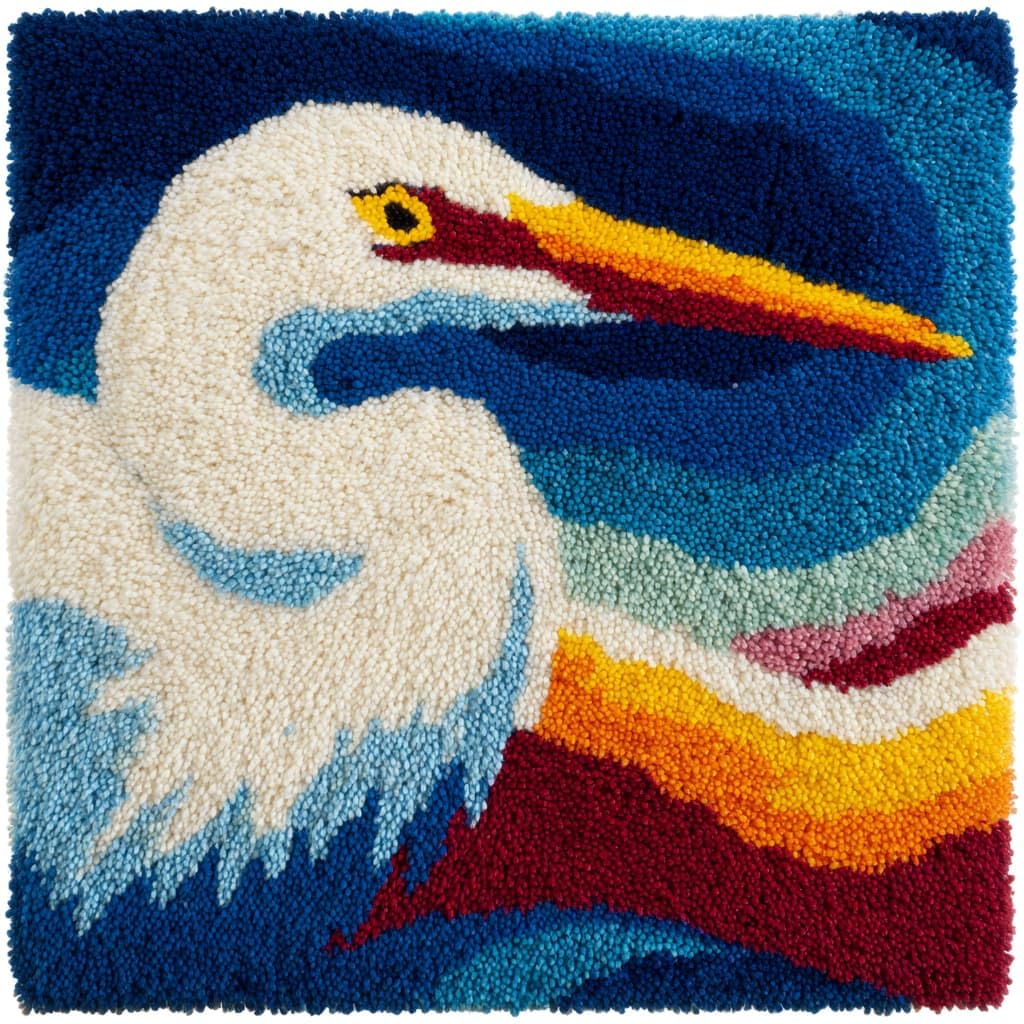 Taxpy DIY Latch Hook Cushion Kits, Animal egret Needlework Embroidery Set Crochet Needlework Crafts with Latch Hook Tool 43x43cm