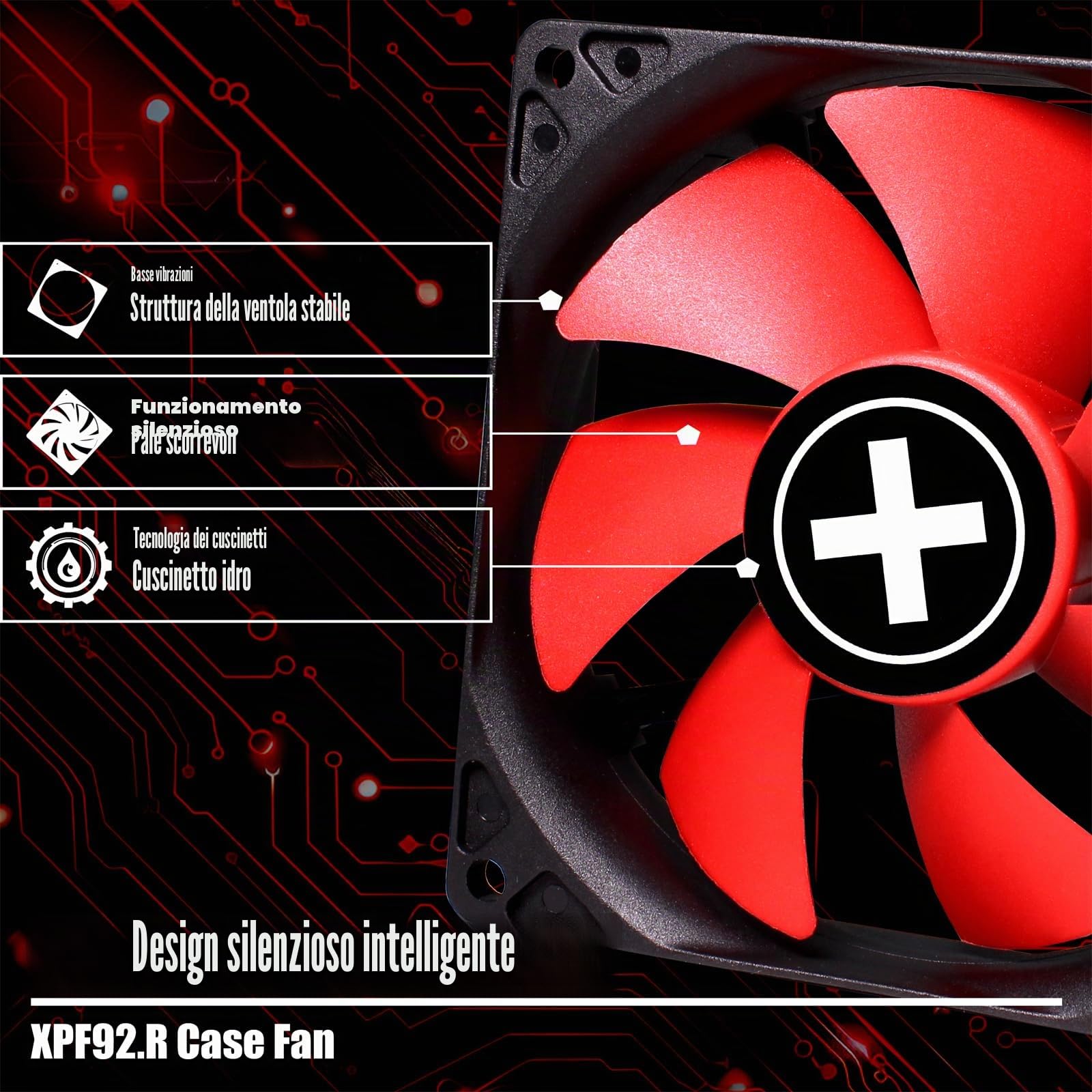Xilence Ventola per case XPF92.R da 92 mm, 3 pin+4 pin, rosso/nero