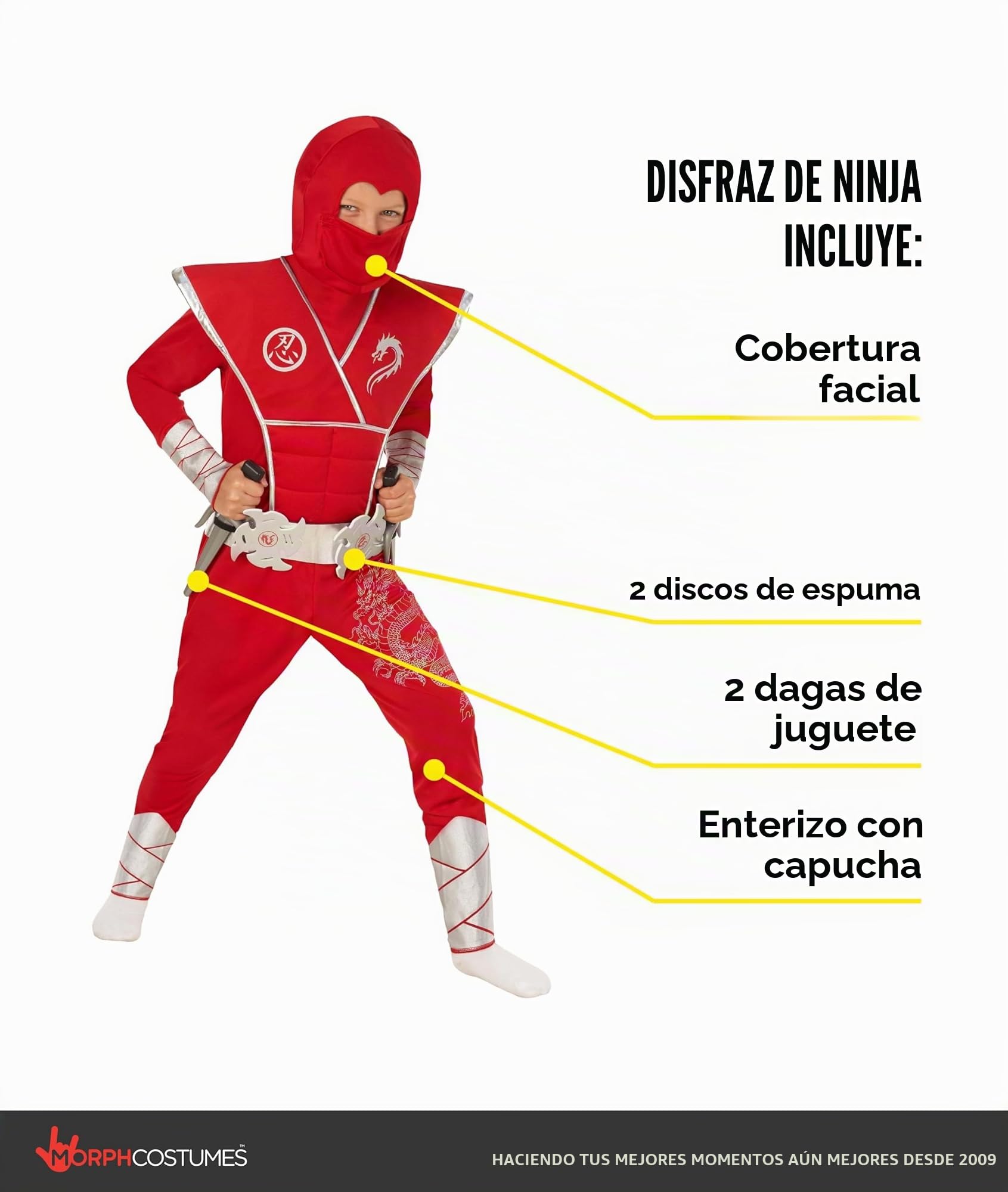 Morph Disfraz Ninja Niño, Traje Ninja para Halloween, Disfraz Halloween Niño