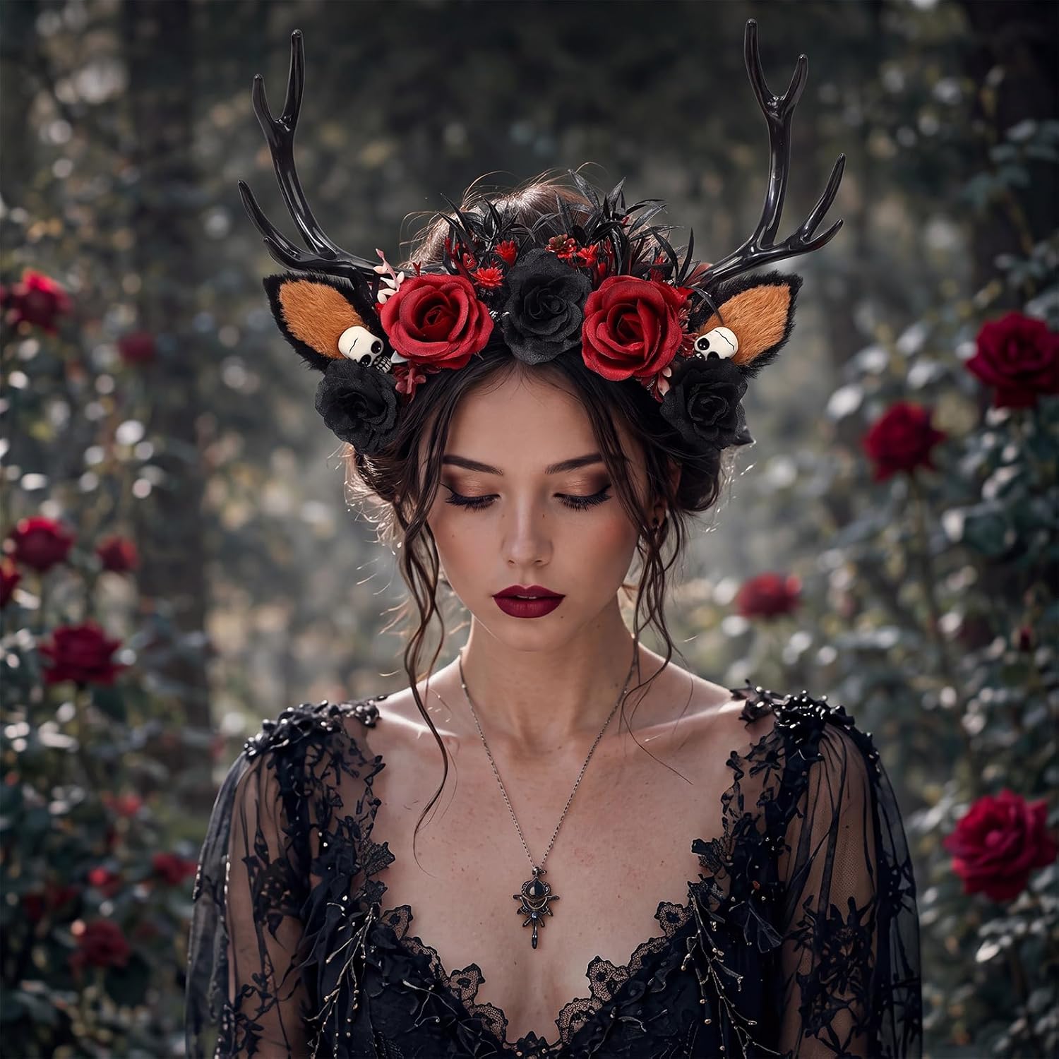 Halloween Goth Antler Headband for Women Dark Fairy Costume Accessories