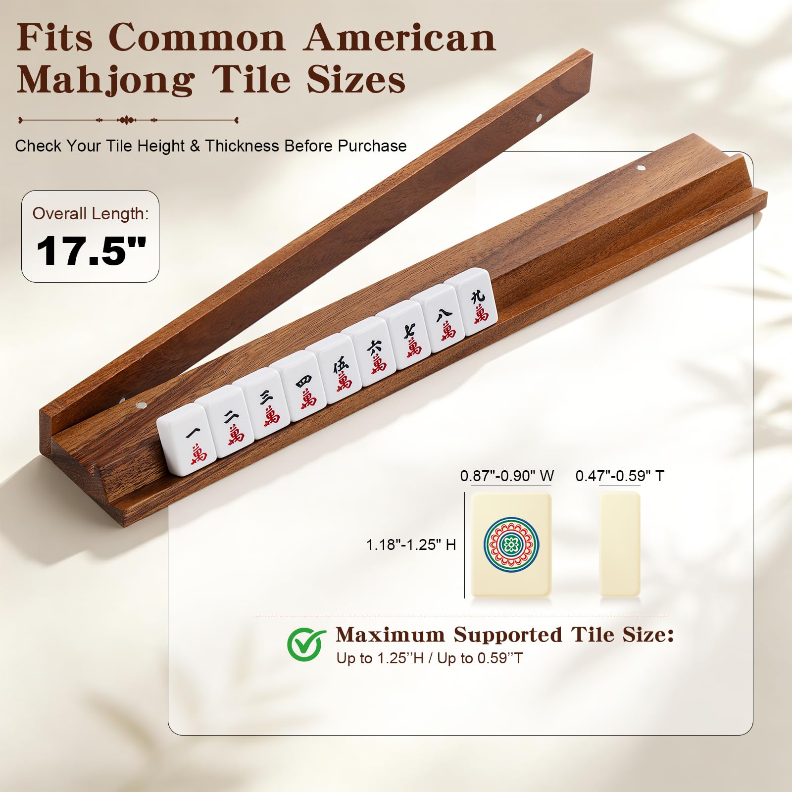 Rack Mahjong in noce con pulsanti magnetici, 44,5 cm