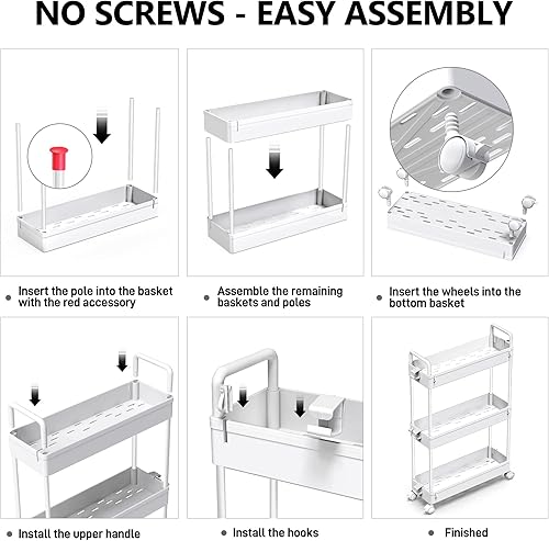 Miniatura 7 de SOLEJAZZ - Carrito de almacenamiento delgado con ruedas de 3 niveles, organizador de almacenamiento delgado para el baño, carrito de servicio para