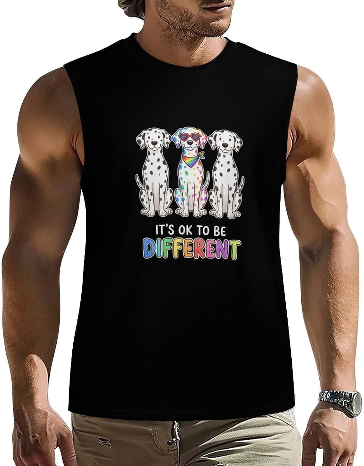 It’s Ok to Be Different Dalmatian Men Summer Sleeveless Crew Neck Top 5XL