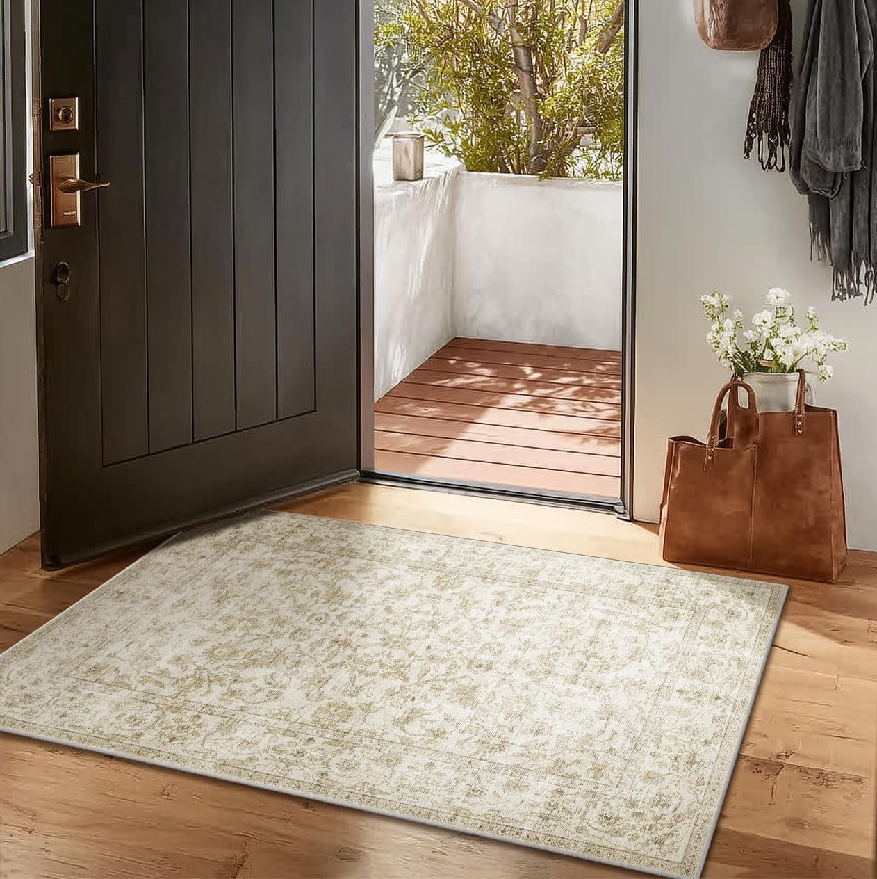 Machine Washable Area Rugs for Entryway: Door Mat Indoor Entrance 2x3 Boho Rug Stain Resistant Non-Slip Low Pile Soft Throw Carpet for Kitchen Front Door Indoor Entrance Entry Bedroom