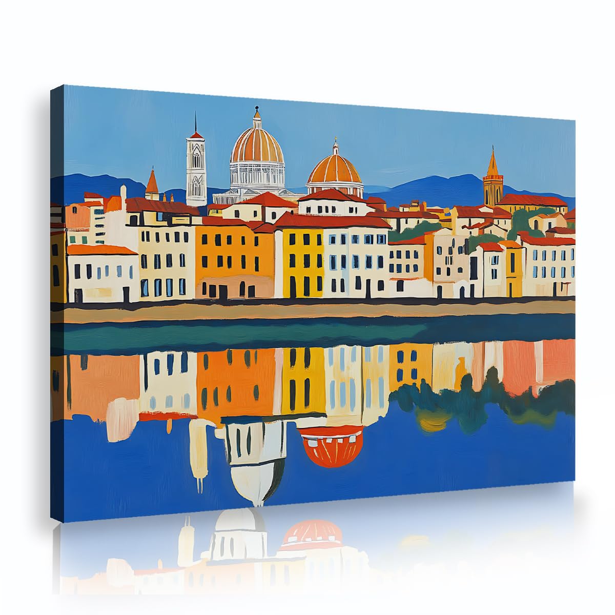 TOANGWALL Italian Cityscape Canvas Wall Art Living Room Modern Skyline River Reflection Framed Picture Print for Dining Room Decor 80x120cm