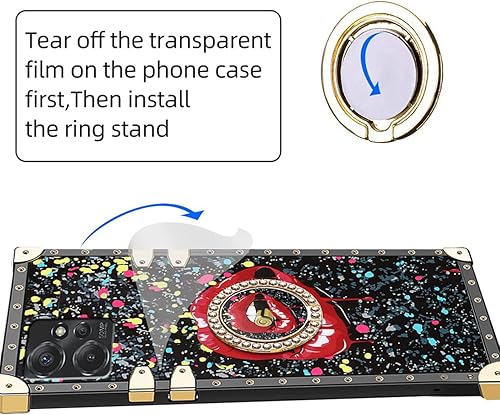 Miniatura 4 de B-wishy Funda para Moto G Power 2023 con soporte de anillo de soporte, remache para niñas y mujeres, protector de cristal antigolpes, retro,