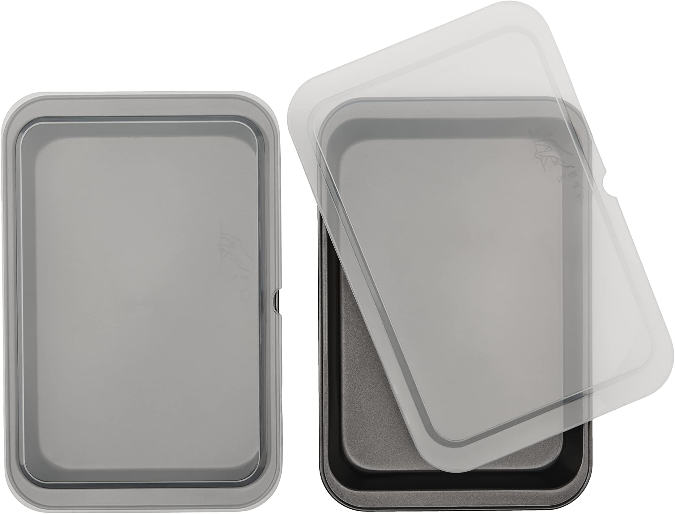Set of 2 Nonstick Steel 13" x 9" Cake Baking Pans with Covers, Gray