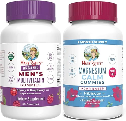 MaryRuths - Paquete de gomitas multivitamínicas y citrato de magnesio orgánico USDA para hombres Apoyo inmunológico Gomitas de magnesio calmantes